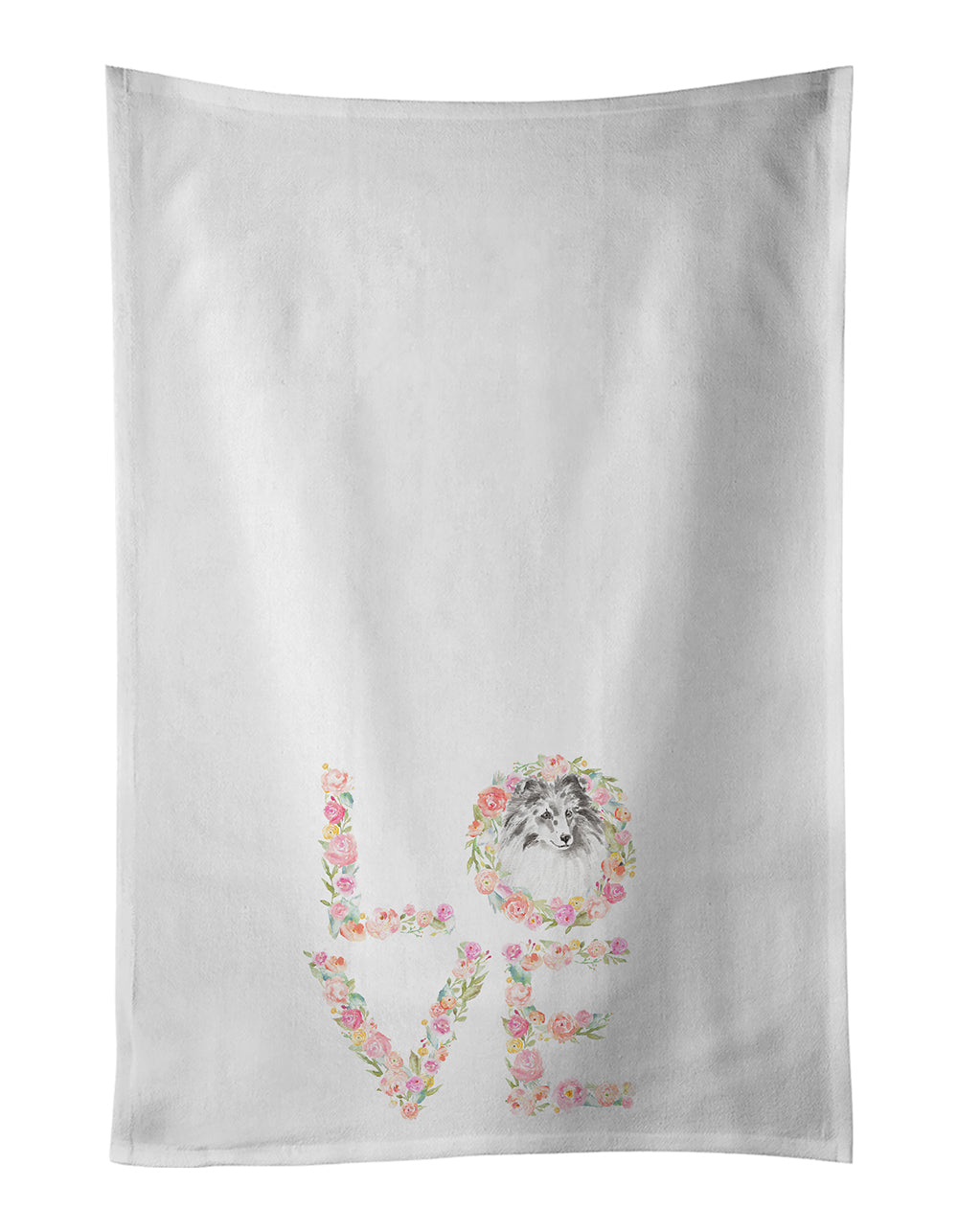 Sheltie #7 LOVE Kitchen Towel Set of 2 White Dish Towels Decorative Bathroom Hand towel for Hand, Face, Hair, Yoga, Tea, Dishcloth, 19 X 28", White