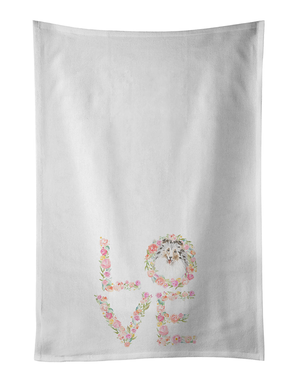 Sheltie #9 LOVE Kitchen Towel Set of 2 White Dish Towels Decorative Bathroom Hand towel for Hand, Face, Hair, Yoga, Tea, Dishcloth, 19 X 28", White