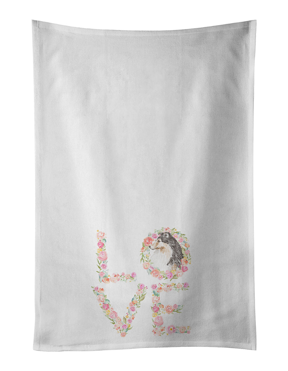 Sheltie #10 LOVE Kitchen Towel Set of 2 White Dish Towels Decorative Bathroom Hand towel for Hand, Face, Hair, Yoga, Tea, Dishcloth, 19 X 28", White