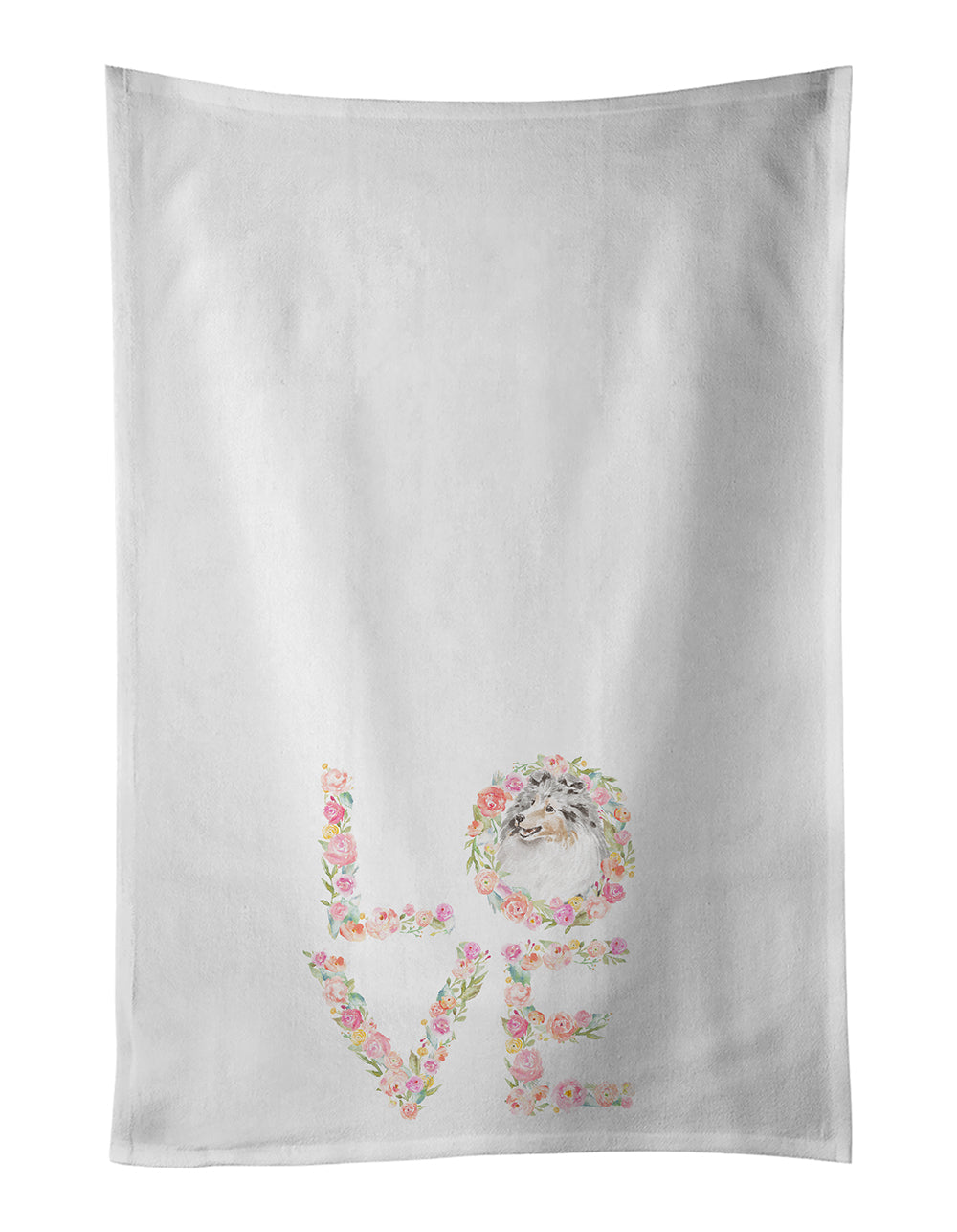 Sheltie #11 LOVE Kitchen Towel Set of 2 White Dish Towels Decorative Bathroom Hand towel for Hand, Face, Hair, Yoga, Tea, Dishcloth, 19 X 28", White
