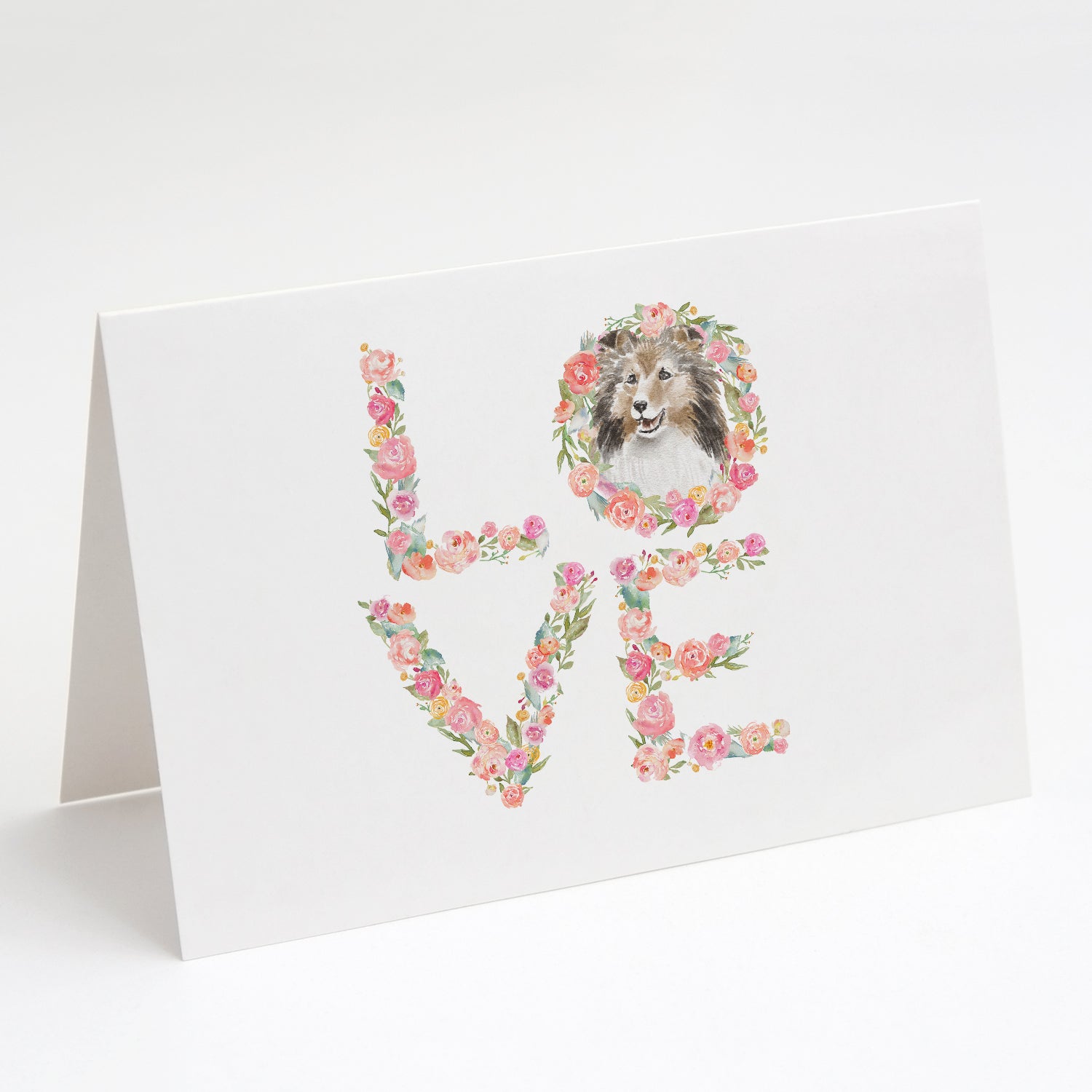 Sheltie #12 LOVE Greeting Cards Pack of 8 Blank Cards with Envelopes Whimsical A7 Size 5x7