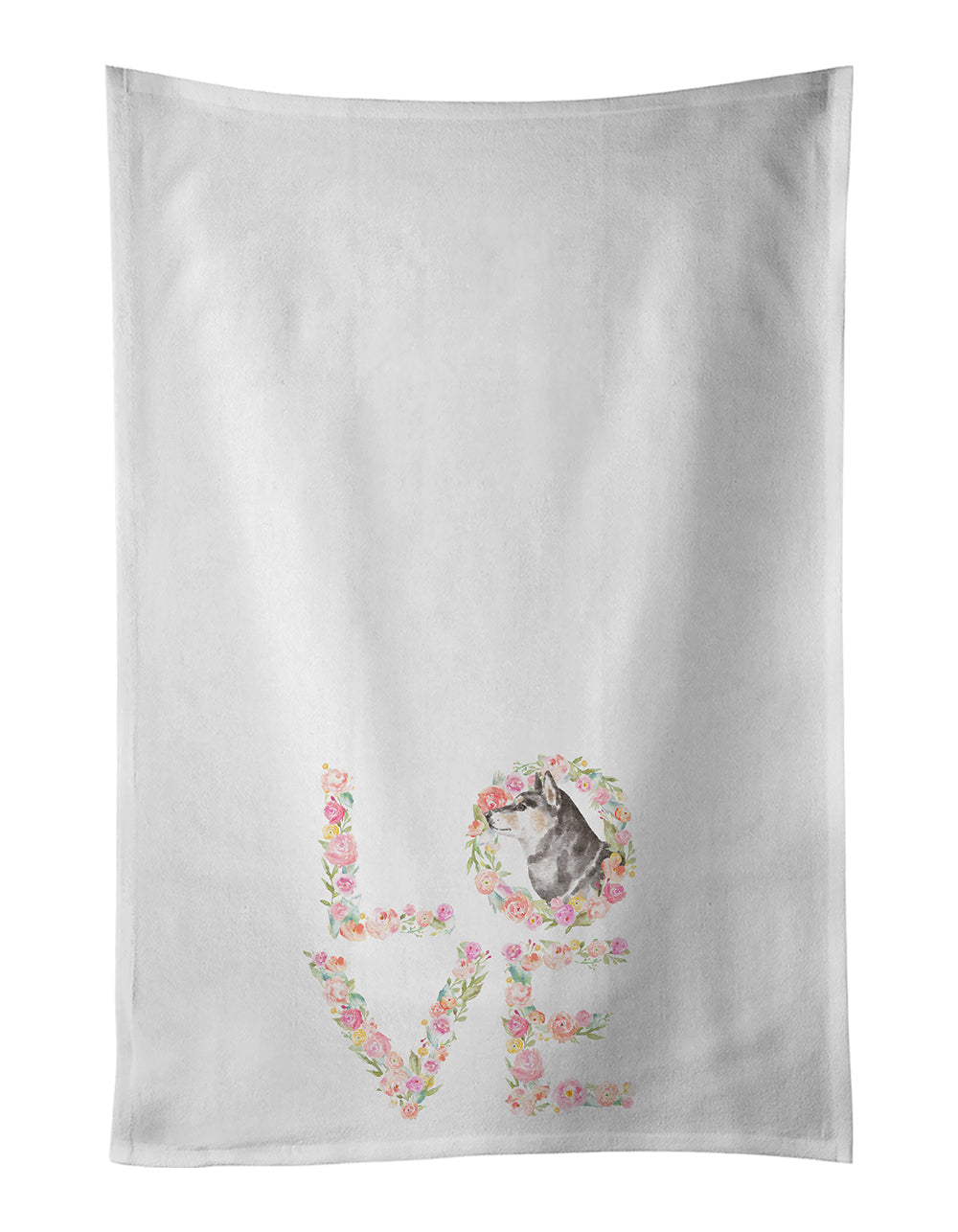 Shiba Inu #3 LOVE Kitchen Towel Set of 2 White Dish Towels Decorative Bathroom Hand towel for Hand, Face, Hair, Yoga, Tea, Dishcloth, 19 X 28", White