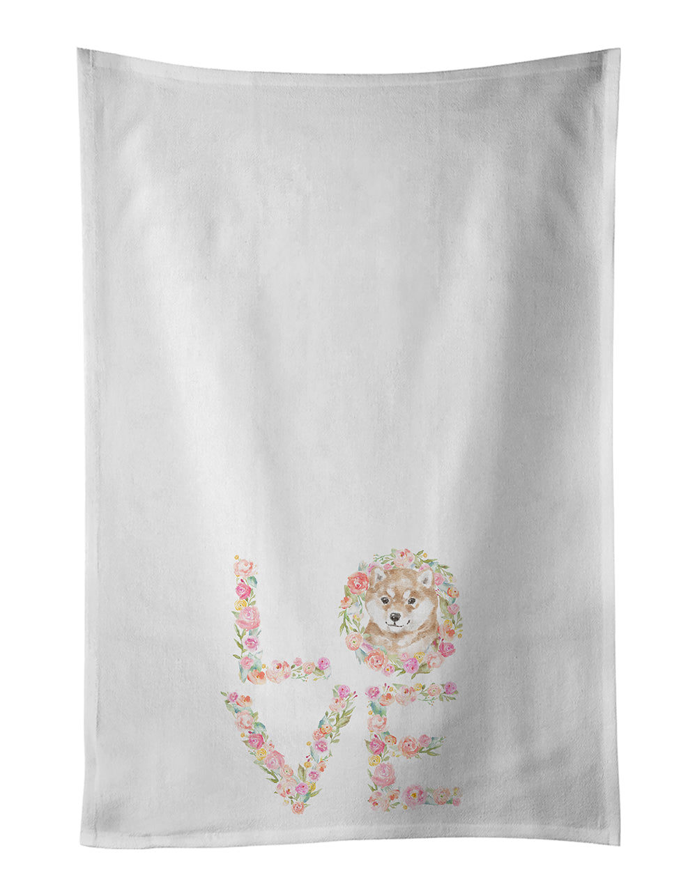Shiba Inu #7 LOVE Kitchen Towel Set of 2 White Dish Towels Decorative Bathroom Hand towel for Hand, Face, Hair, Yoga, Tea, Dishcloth, 19 X 28", White