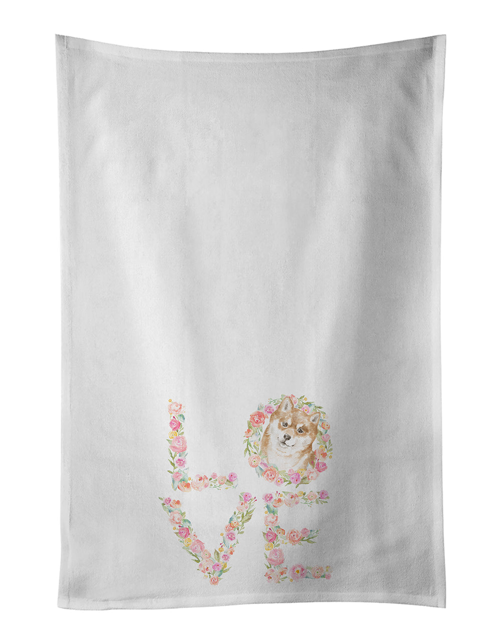 Shiba Inu #8 LOVE Kitchen Towel Set of 2 White Dish Towels Decorative Bathroom Hand towel for Hand, Face, Hair, Yoga, Tea, Dishcloth, 19 X 28", White