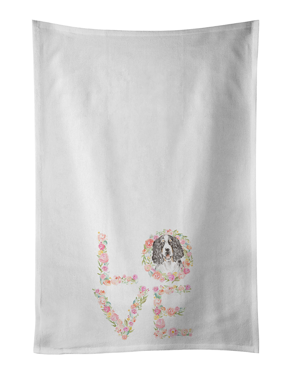 English Springer Spaniel #1 LOVE Kitchen Towel Set of 2 White Dish Towels Decorative Bathroom Hand towel for Hand, Face, Hair, Yoga, Tea, Dishcloth, 19 X 28", White