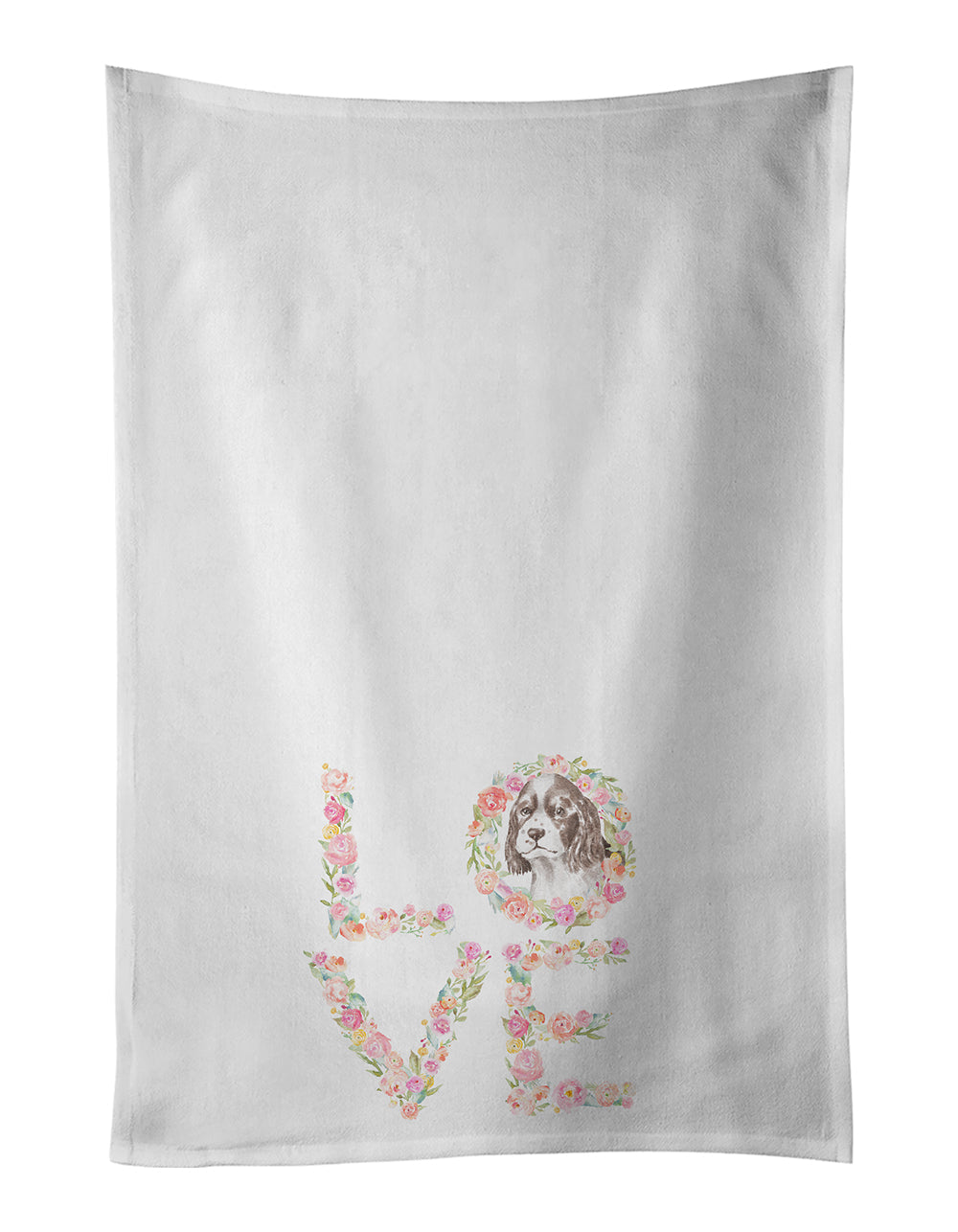 English Springer Spaniel #9 LOVE Kitchen Towel Set of 2 White Dish Towels Decorative Bathroom Hand towel for Hand, Face, Hair, Yoga, Tea, Dishcloth, 19 X 28", White