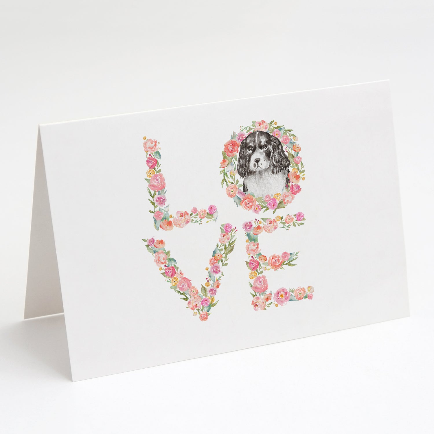 English Springer Spaniel #11 LOVE Greeting Cards Pack of 8 Blank Cards with Envelopes Whimsical A7 Size 5x7