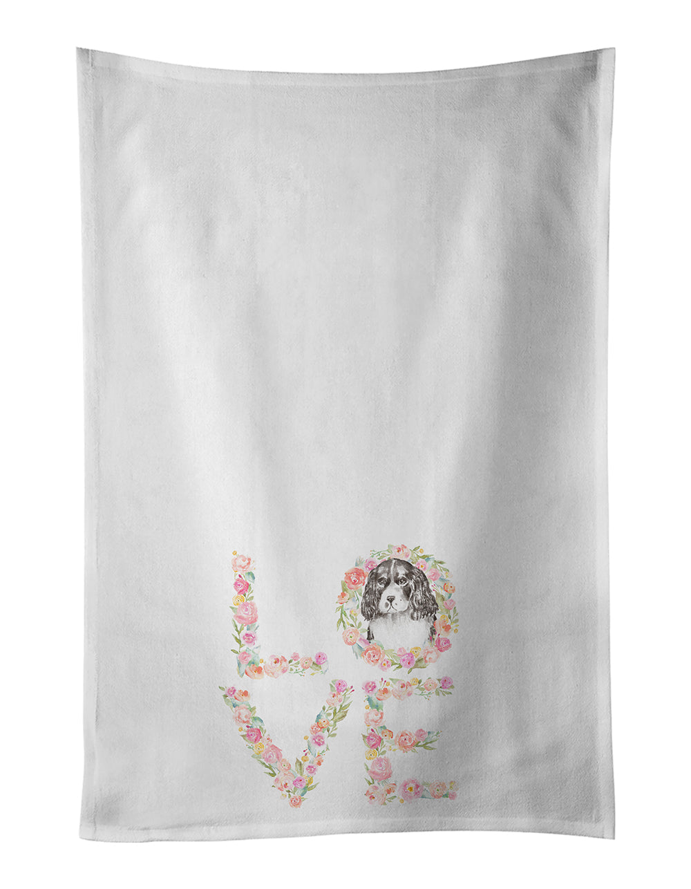 English Springer Spaniel #11 LOVE Kitchen Towel Set of 2 White Dish Towels Decorative Bathroom Hand towel for Hand, Face, Hair, Yoga, Tea, Dishcloth, 19 X 28", White