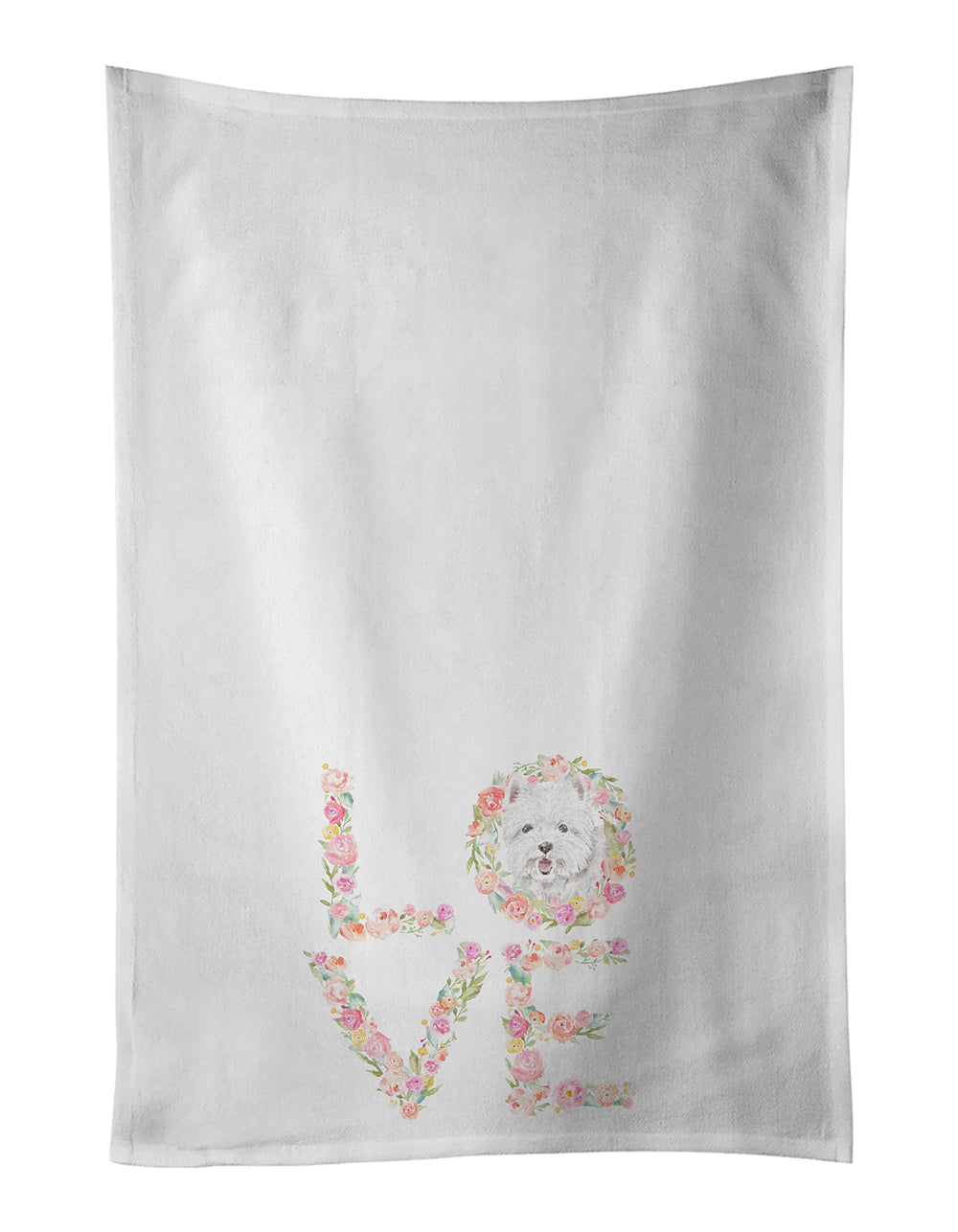 Westie #1 LOVE Kitchen Towel Set of 2 White Dish Towels Decorative Bathroom Hand towel for Hand, Face, Hair, Yoga, Tea, Dishcloth, 19 X 28", White