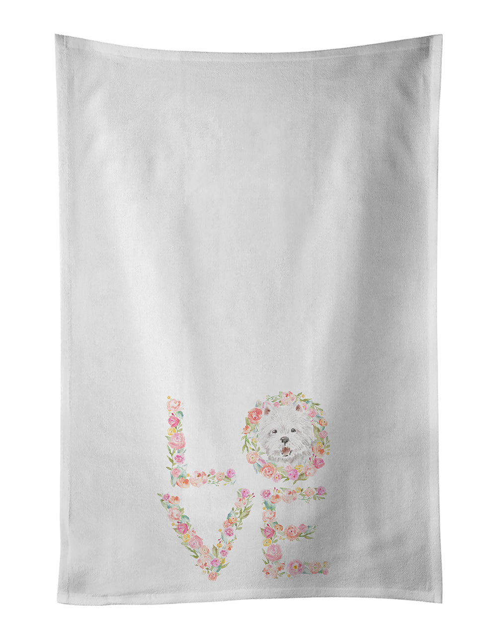 Westie #2 LOVE Kitchen Towel Set of 2 White Dish Towels Decorative Bathroom Hand towel for Hand, Face, Hair, Yoga, Tea, Dishcloth, 19 X 28", White