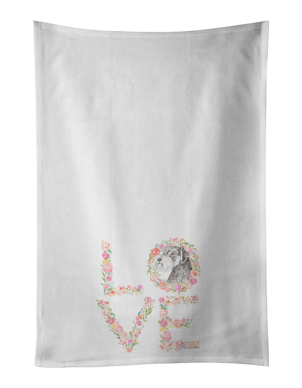 Schnauzer #3 LOVE Kitchen Towel Set of 2 White Dish Towels Decorative Bathroom Hand towel for Hand, Face, Hair, Yoga, Tea, Dishcloth, 19 X 28", White