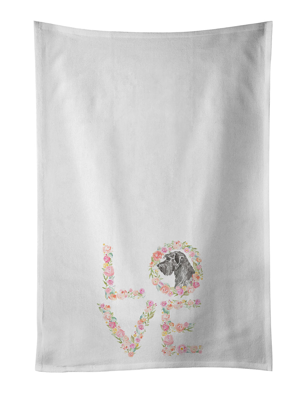 Giant Schnauzer LOVE Kitchen Towel Set of 2 White Dish Towels Decorative Bathroom Hand towel for Hand, Face, Hair, Yoga, Tea, Dishcloth, 19 X 28", White