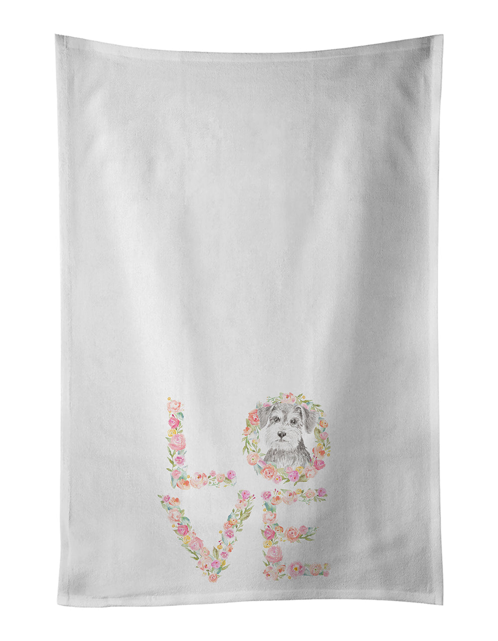 Schnauzer #6 LOVE Kitchen Towel Set of 2 White Dish Towels Decorative Bathroom Hand towel for Hand, Face, Hair, Yoga, Tea, Dishcloth, 19 X 28", White
