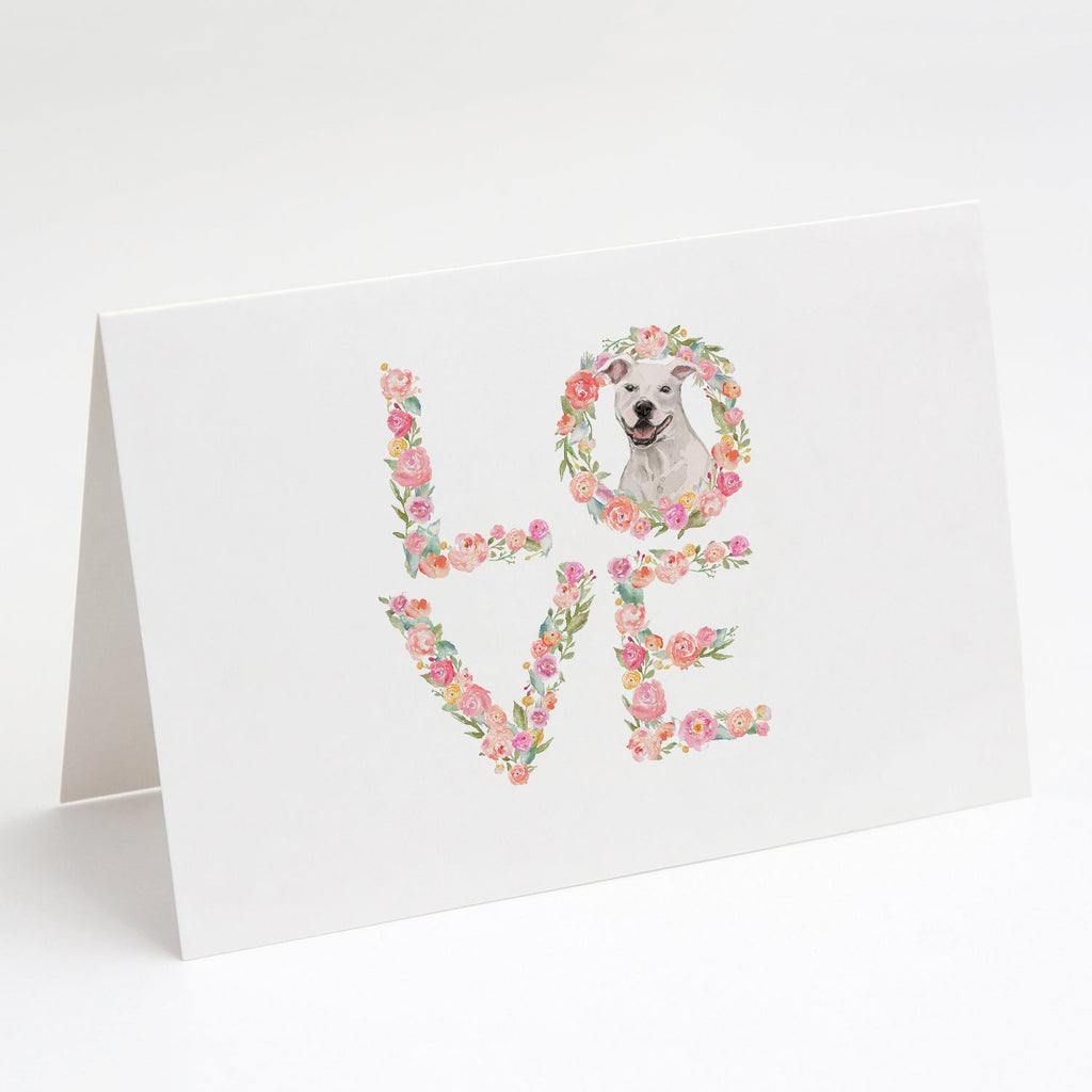 Staffordshire Bull Terrier White Love Greeting Cards Pack of 8 Blank Cards with Envelopes Whimsical A7 Size 5x7
