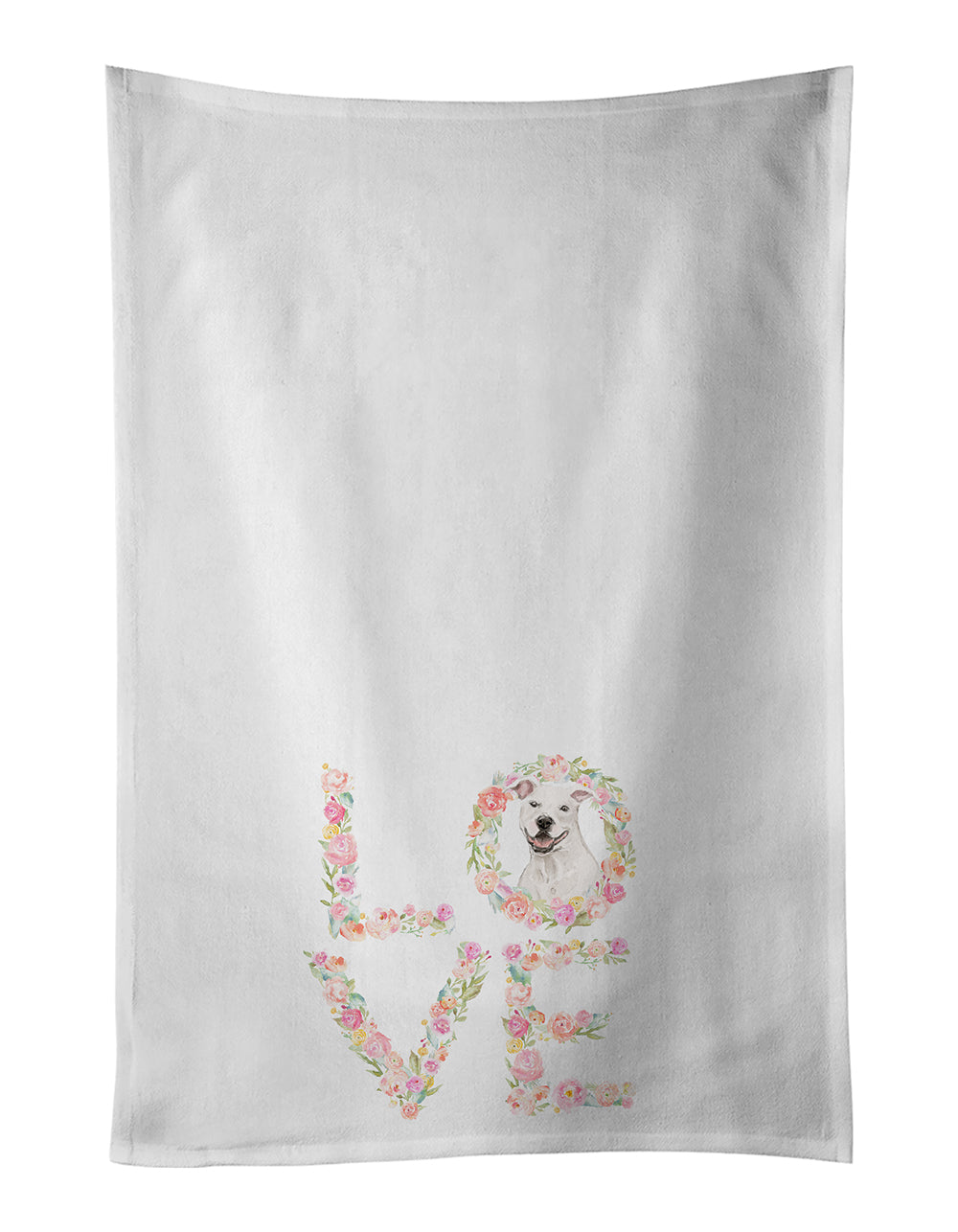 Staffordshire Bull Terrier White Love Kitchen Towel Set of 2 White Dish Towels Decorative Bathroom Hand towel for Hand, Face, Hair, Yoga, Tea, Dishcloth, 19 X 28", White