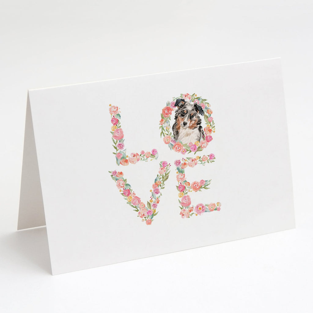 Australian Shepherd Love Greeting Cards Pack of 8 Blank Cards with Envelopes Whimsical A7 Size 5x7