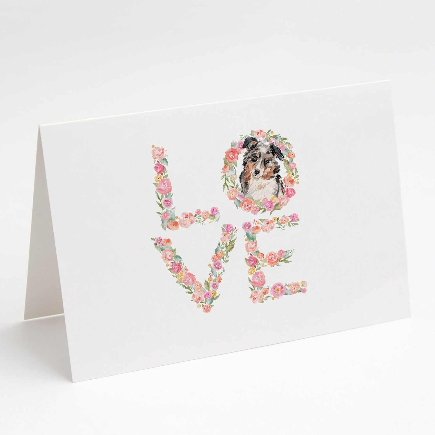 Australian Shepherd Love Greeting Cards Pack of 8 Blank Cards with Envelopes Whimsical A7 Size 5x7