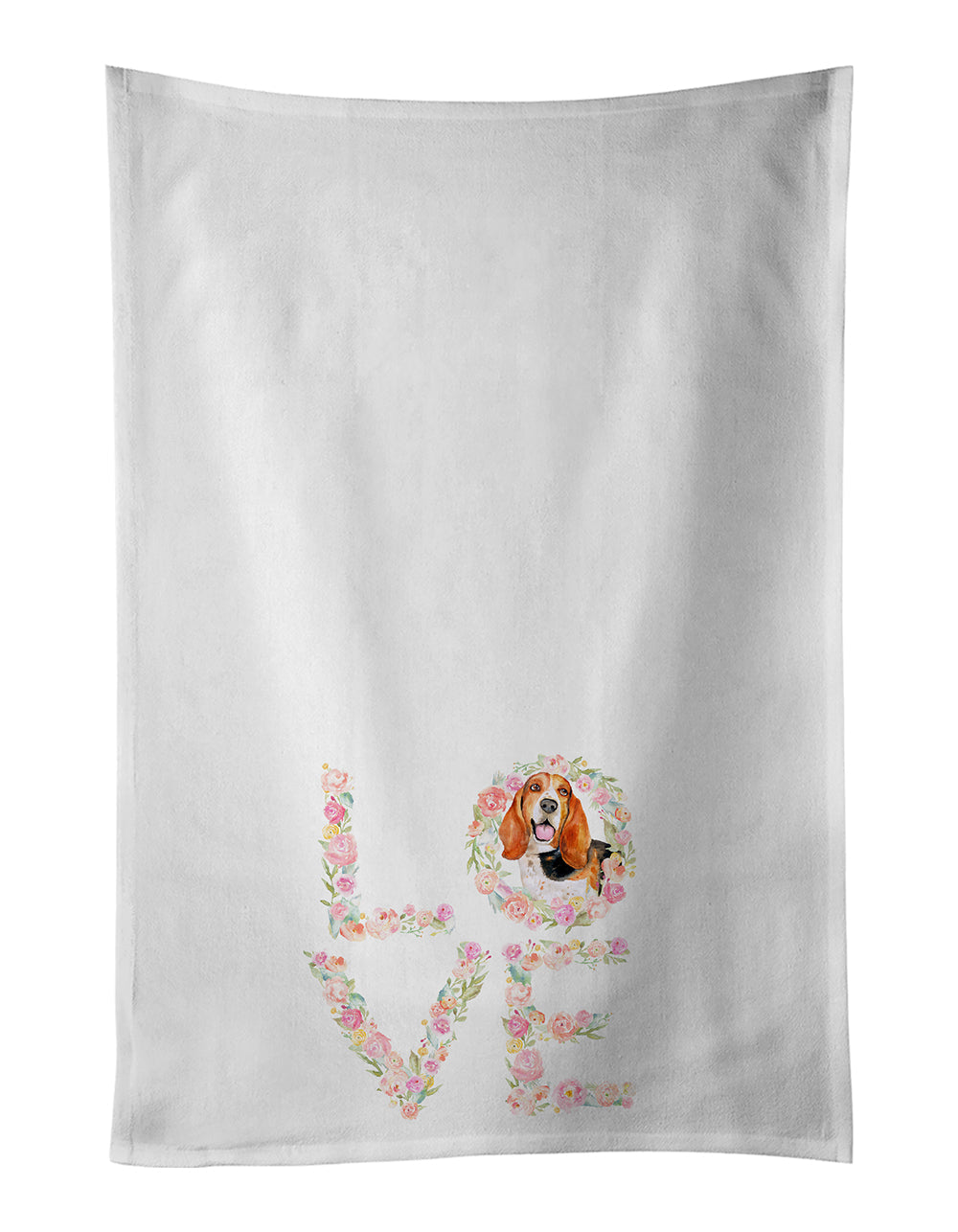 Basset Hound Love Kitchen Towel Set of 2 White Dish Towels Decorative Bathroom Hand towel for Hand, Face, Hair, Yoga, Tea, Dishcloth, 19 X 28", White
