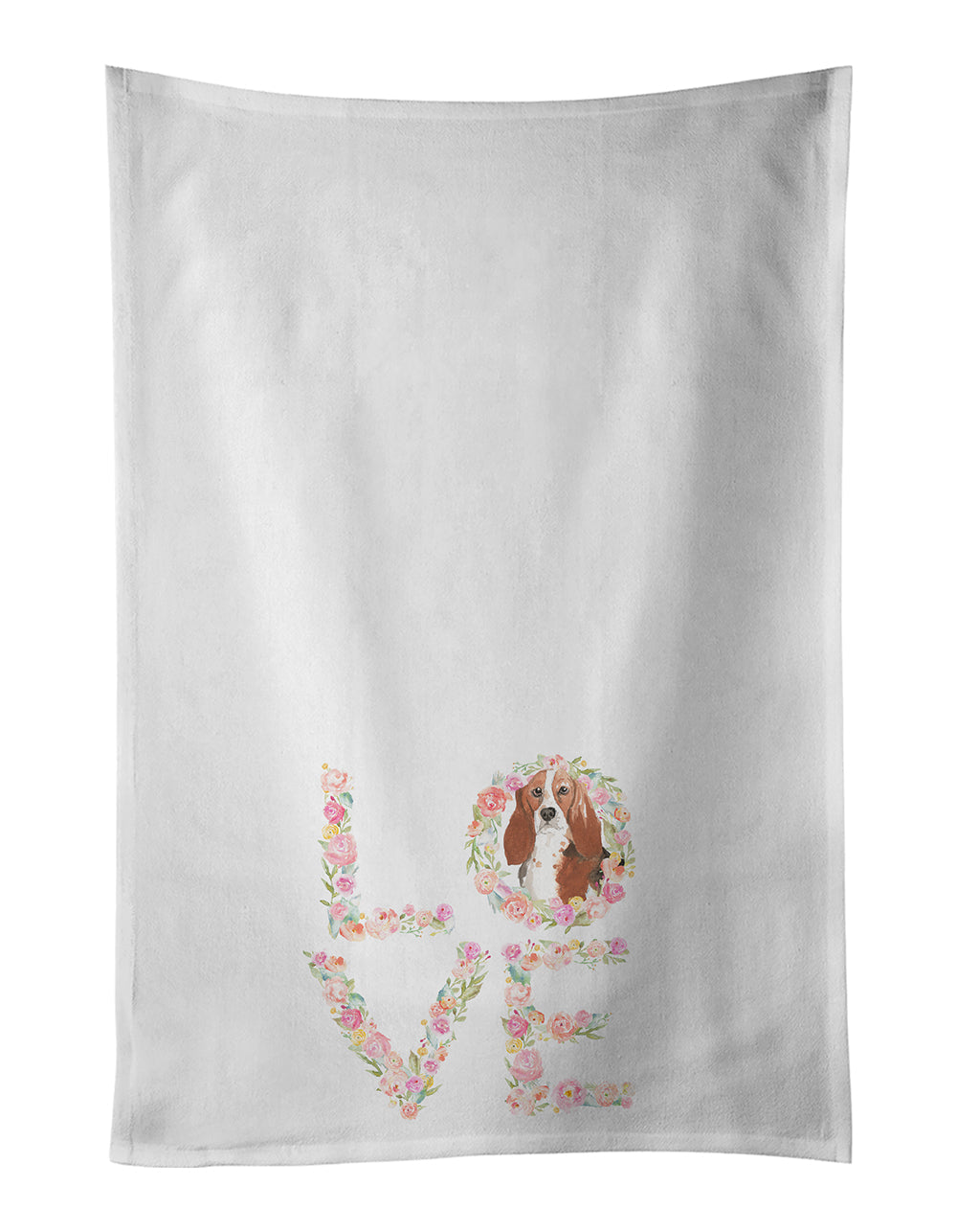 Basset Hound #2 Love Kitchen Towel Set of 2 White Dish Towels Decorative Bathroom Hand towel for Hand, Face, Hair, Yoga, Tea, Dishcloth, 19 X 28", White