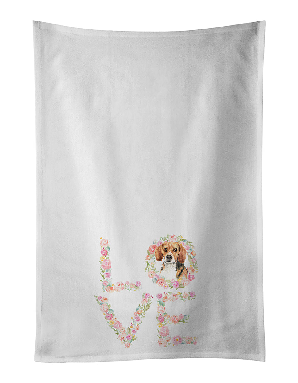 Beagle Love Kitchen Towel Set of 2 White Dish Towels Decorative Bathroom Hand towel for Hand, Face, Hair, Yoga, Tea, Dishcloth, 19 X 28", White
