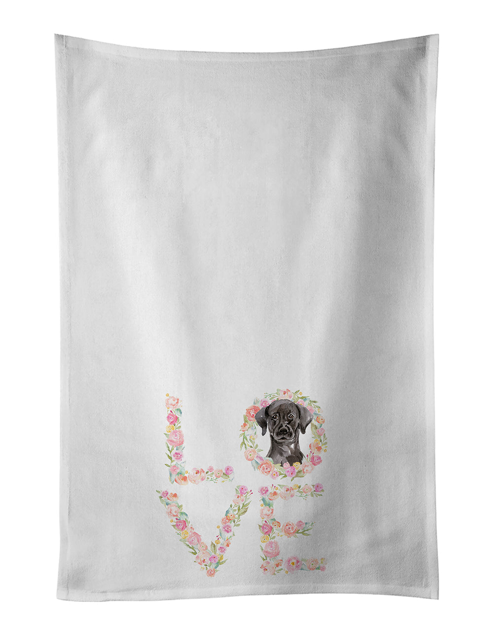 Black Labrador Retriever Love Kitchen Towel Set of 2 White Dish Towels Decorative Bathroom Hand towel for Hand, Face, Hair, Yoga, Tea, Dishcloth, 19 X 28", White