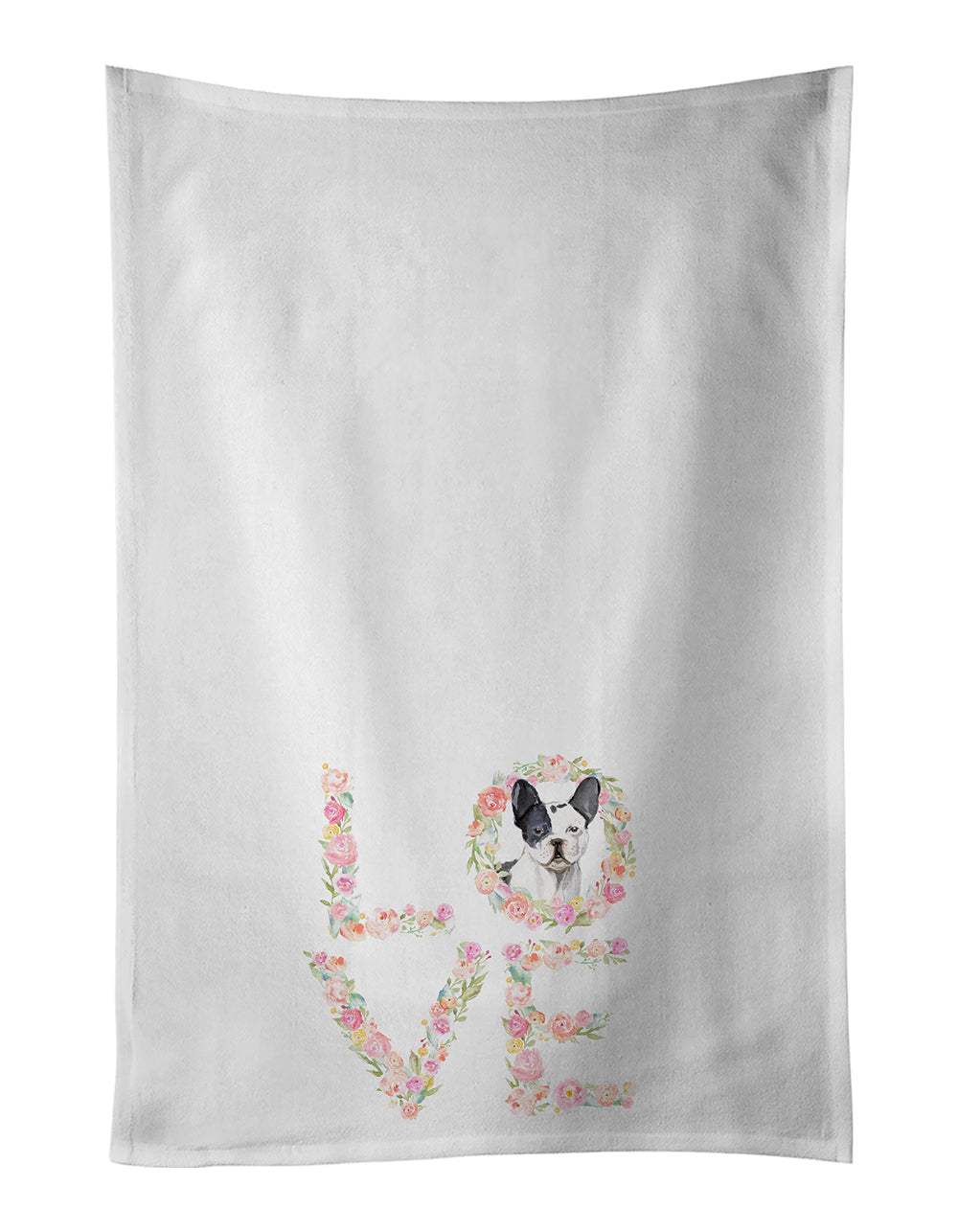 French Bulldog Love Kitchen Towel Set of 2 White Dish Towels Decorative Bathroom Hand towel for Hand, Face, Hair, Yoga, Tea, Dishcloth, 19 X 28", White