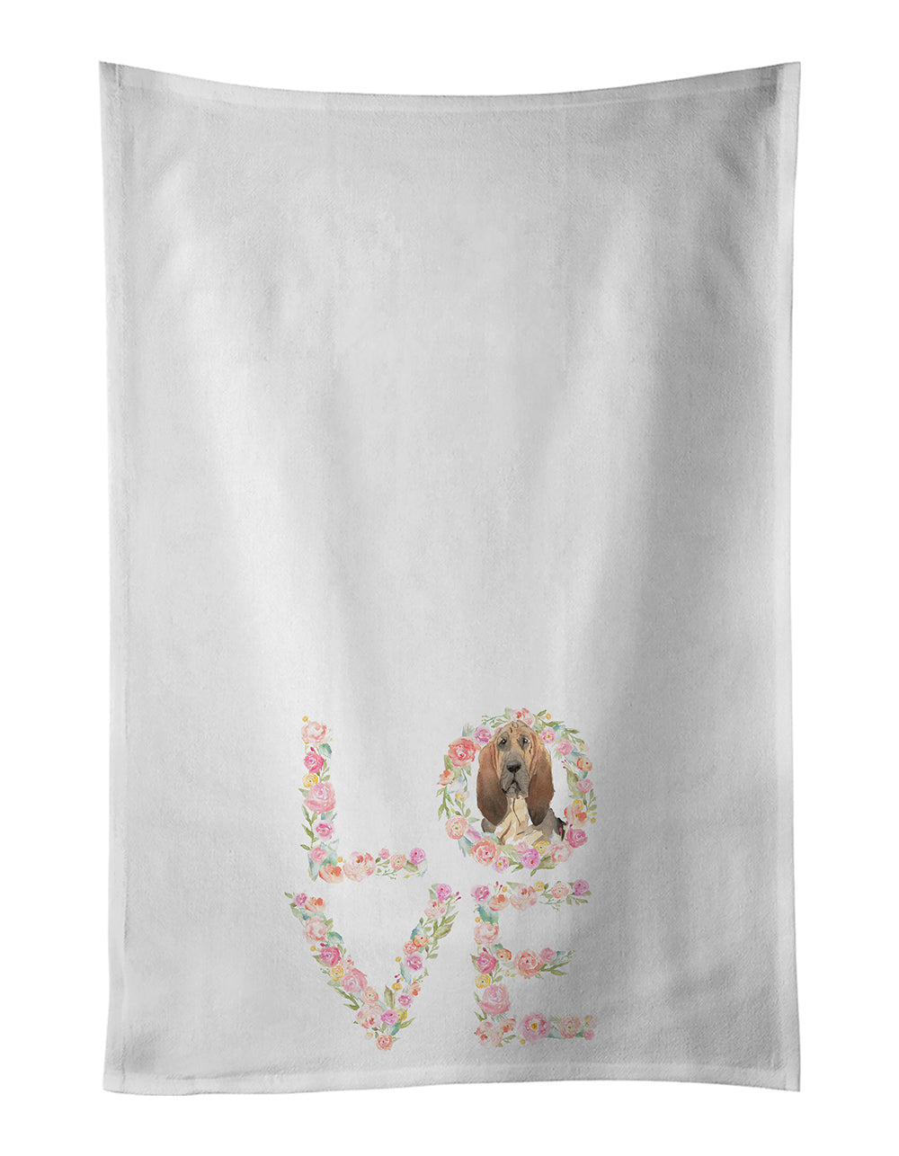 Bloodhound Love Kitchen Towel Set of 2 White Dish Towels Decorative Bathroom Hand towel for Hand, Face, Hair, Yoga, Tea, Dishcloth, 19 X 28", White