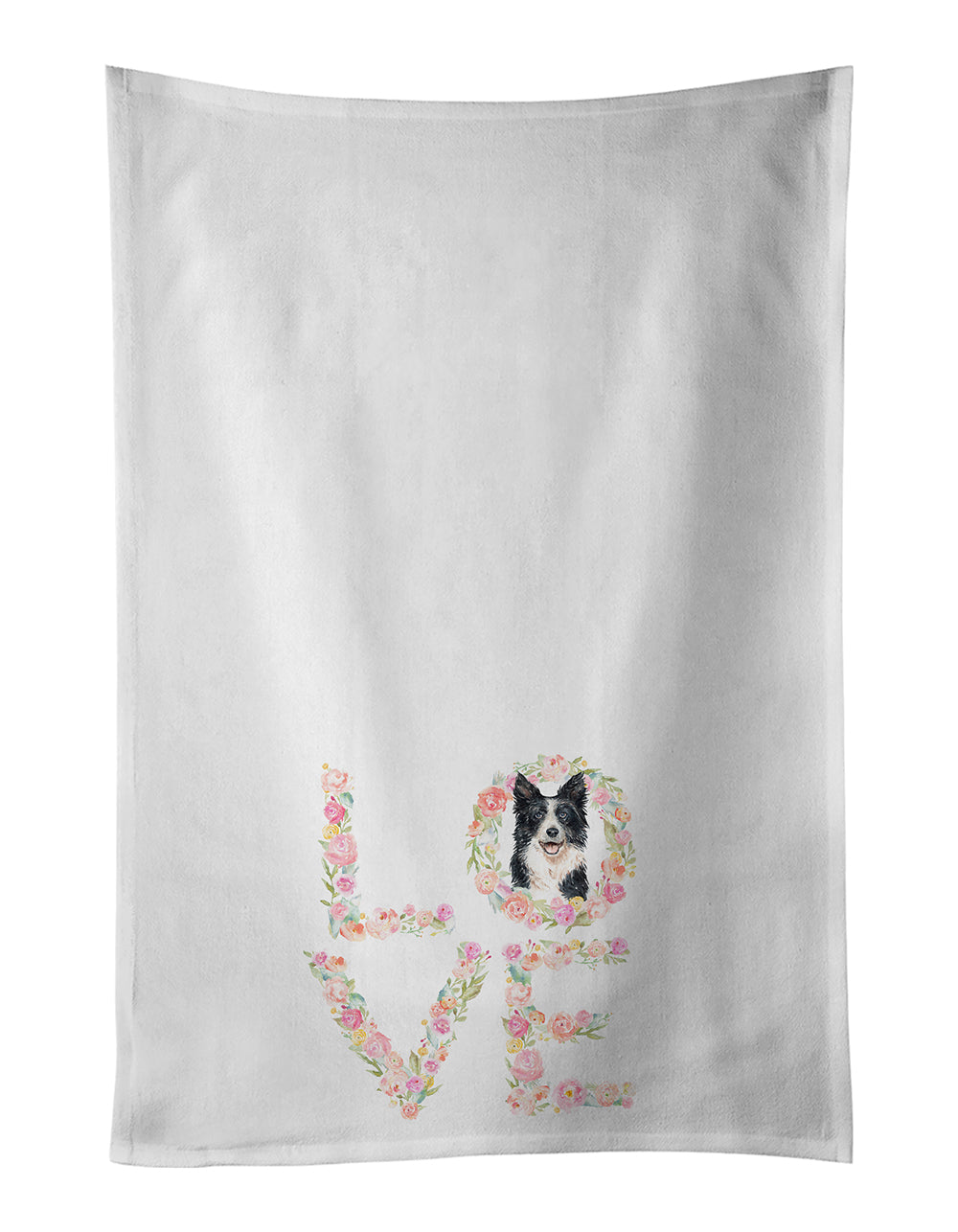 Border Collie Love Kitchen Towel Set of 2 White Dish Towels Decorative Bathroom Hand towel for Hand, Face, Hair, Yoga, Tea, Dishcloth, 19 X 28", White