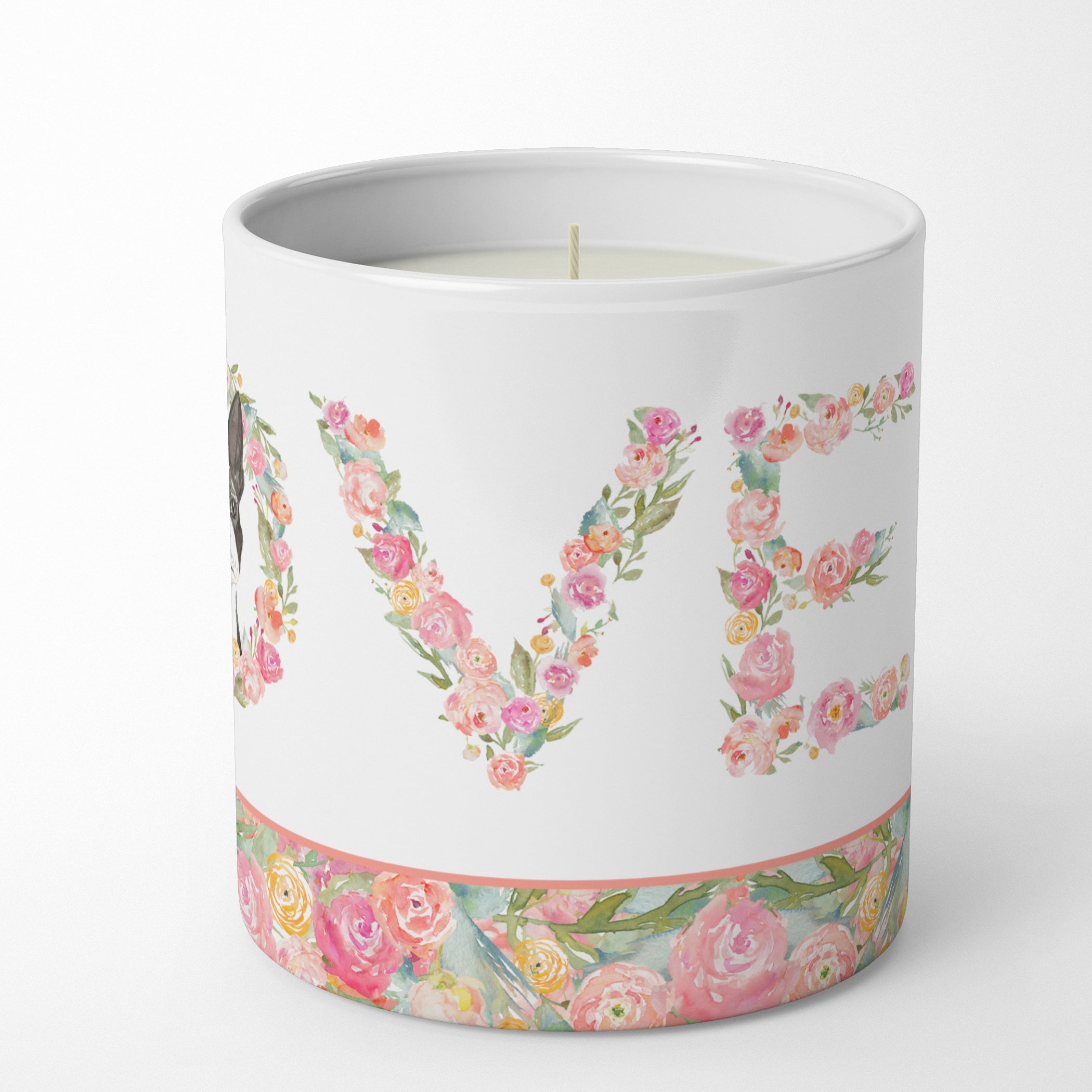 Boston Terrier Love Decorative Soy Candle Nature Soy Wax Essential Oil Home Decor Ideal for Bedroom Kitchen Bath Office Gift, 10 oz