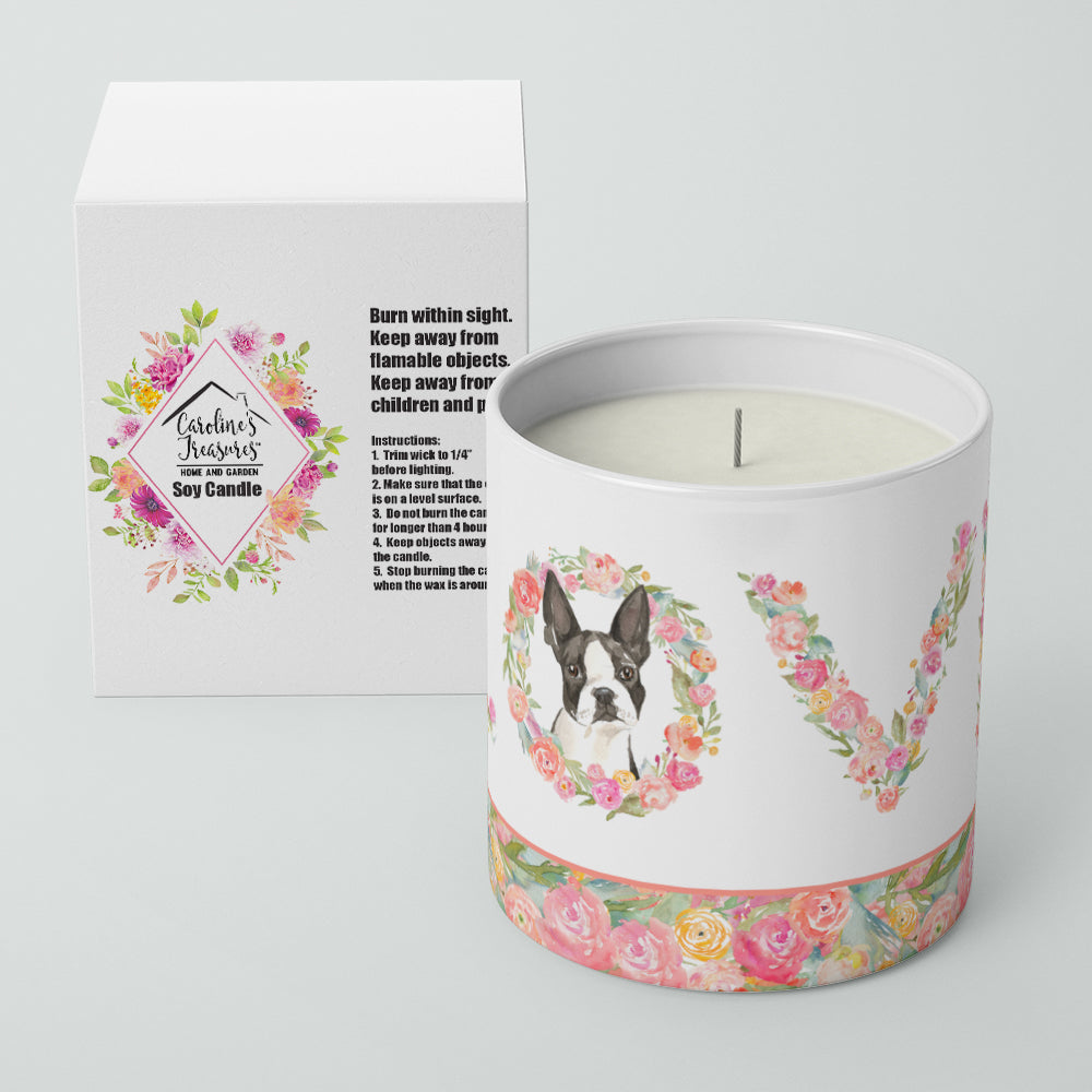 Boston Terrier Love Decorative Soy Candle Nature Soy Wax Essential Oil Home Decor Ideal for Bedroom Kitchen Bath Office Gift, 10 oz