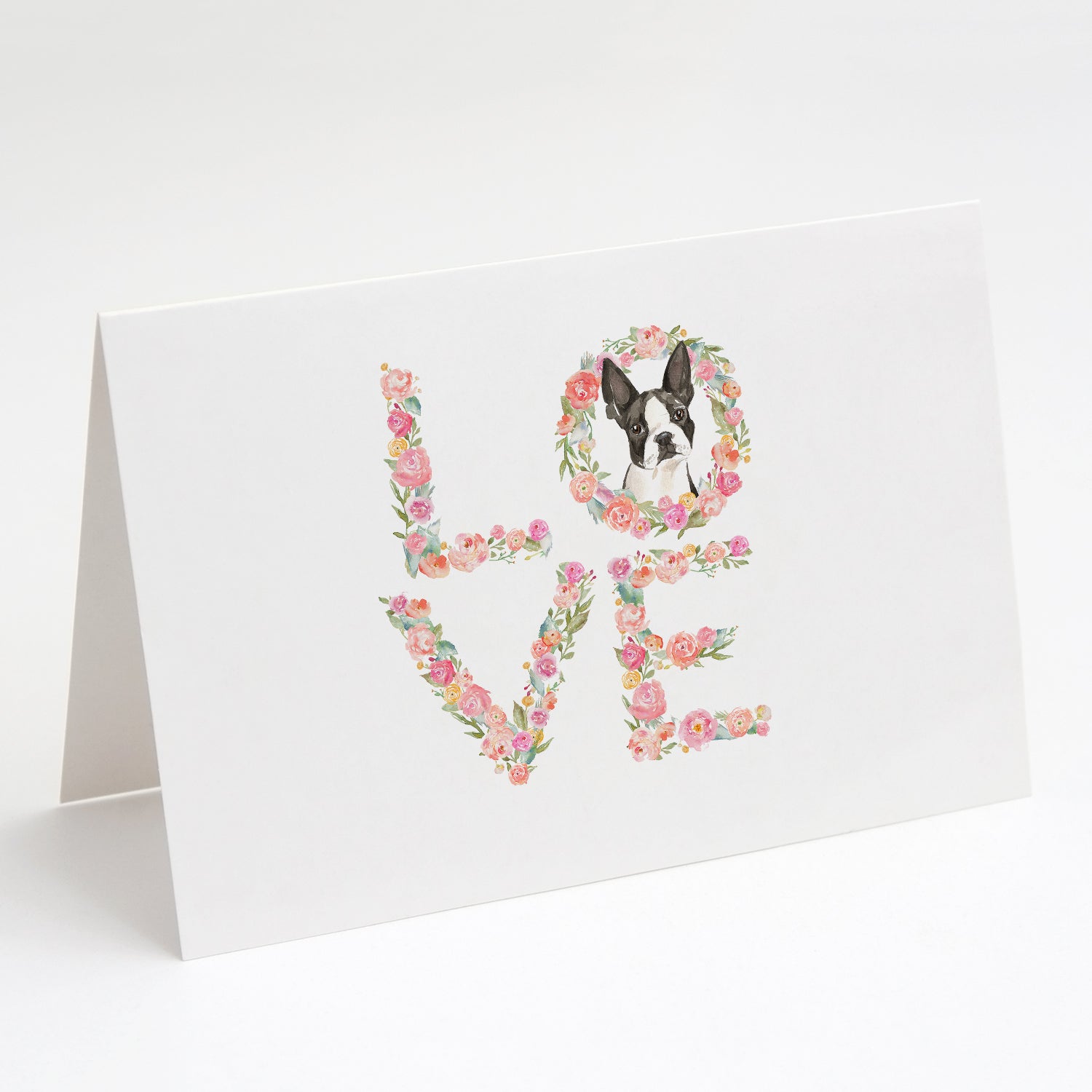Boston Terrier Love Greeting Cards Pack of 8 Blank Cards with Envelopes Whimsical A7 Size 5x7