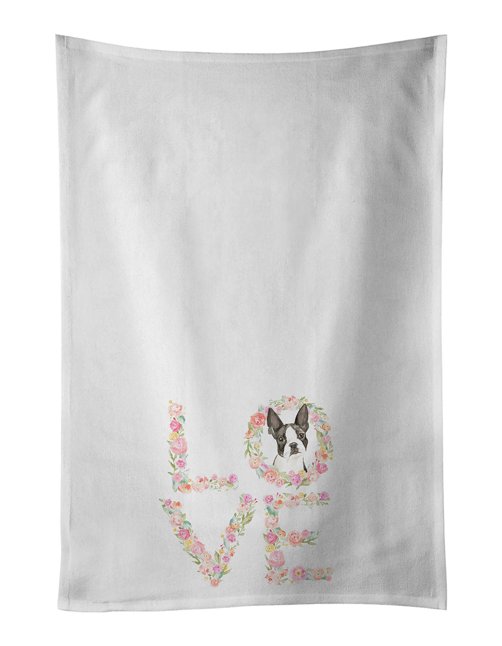 Boston Terrier Love Kitchen Towel Set of 2 White Dish Towels Decorative Bathroom Hand towel for Hand, Face, Hair, Yoga, Tea, Dishcloth, 19 X 28", White