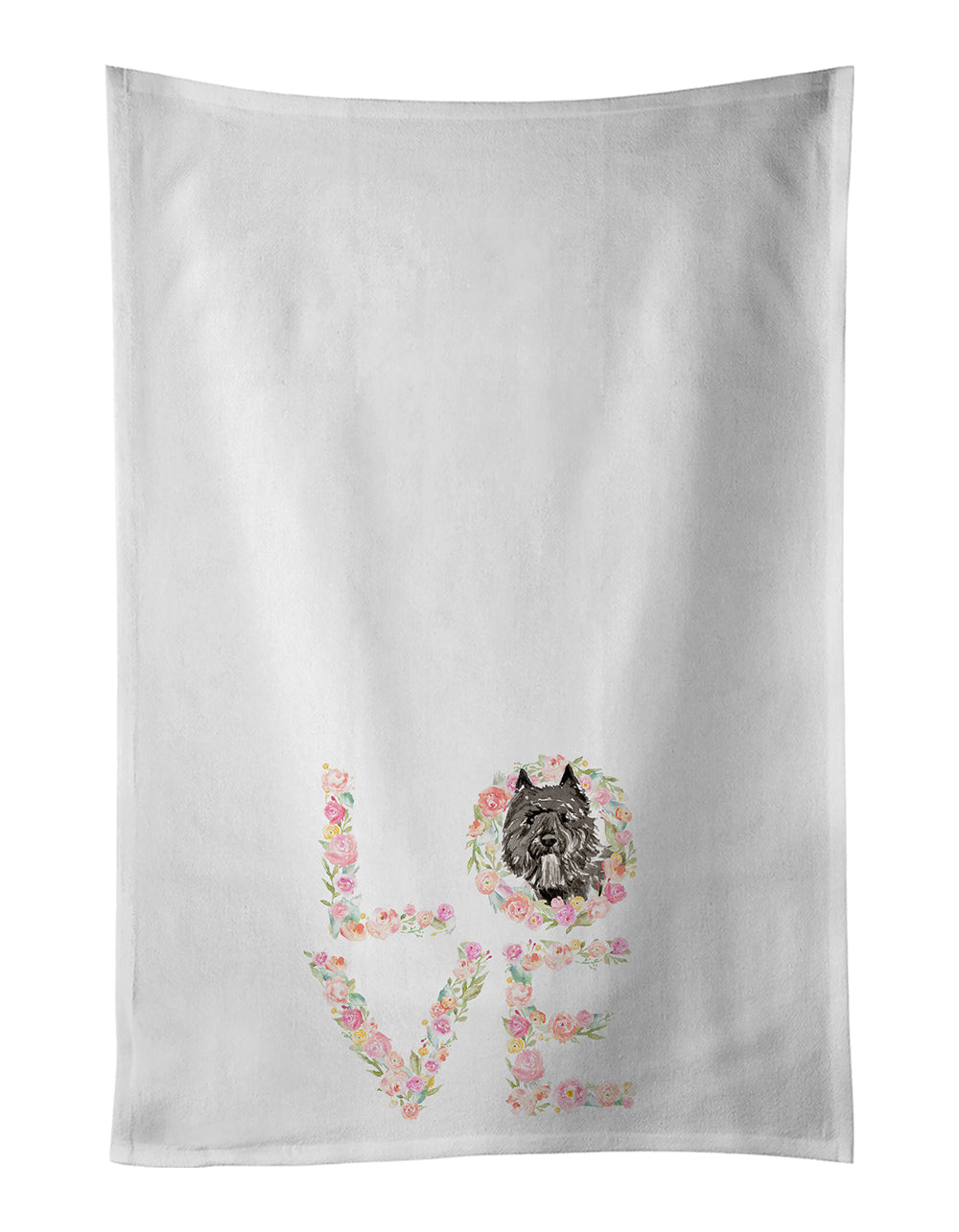 Bouvier des Flandres Love Kitchen Towel Set of 2 White Dish Towels Decorative Bathroom Hand towel for Hand, Face, Hair, Yoga, Tea, Dishcloth, 19 X 28", White