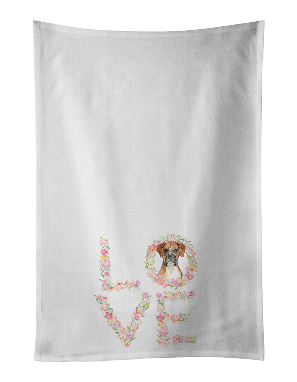 Boxer Love Kitchen Towel Set of 2 White Dish Towels Decorative Bathroom Hand towel for Hand, Face, Hair, Yoga, Tea, Dishcloth, 19 X 28", White