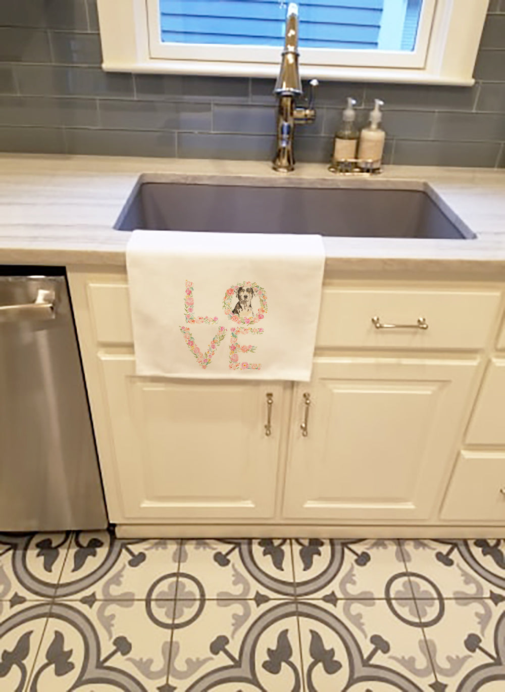 Catahoula Love Kitchen Towel Set of 2 White Dish Towels Decorative Bathroom Hand towel for Hand, Face, Hair, Yoga, Tea, Dishcloth, 19 X 28", White