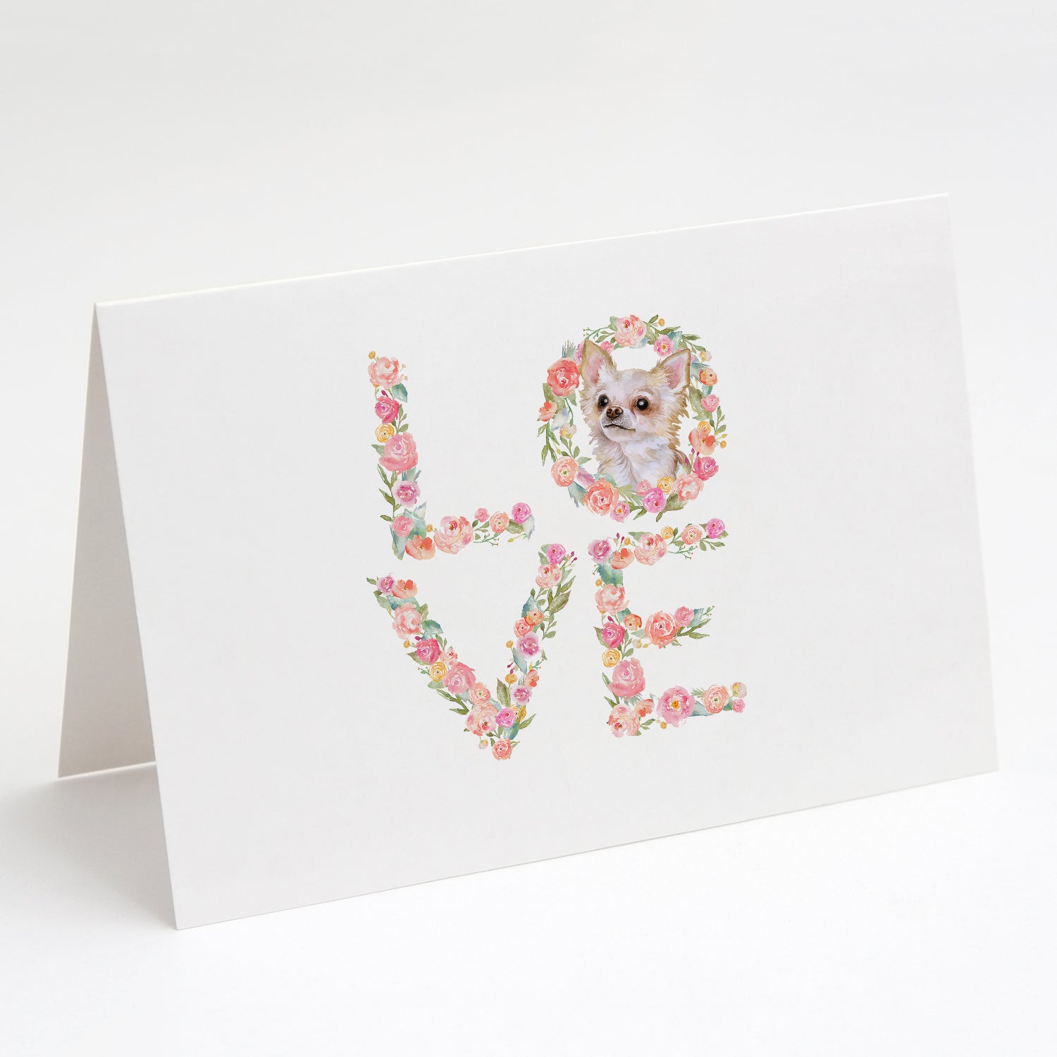 Longhaired Chihuahua Love Greeting Cards Pack of 8 Blank Cards with Envelopes Whimsical A7 Size 5x7