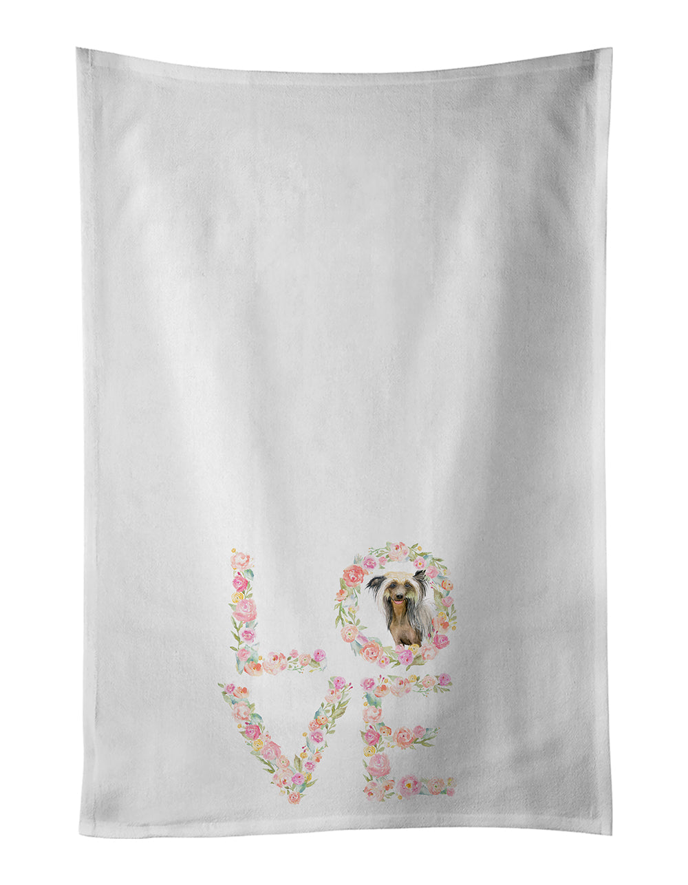 Chinese Crested Love Kitchen Towel Set of 2 White Dish Towels Decorative Bathroom Hand towel for Hand, Face, Hair, Yoga, Tea, Dishcloth, 19 X 28", White