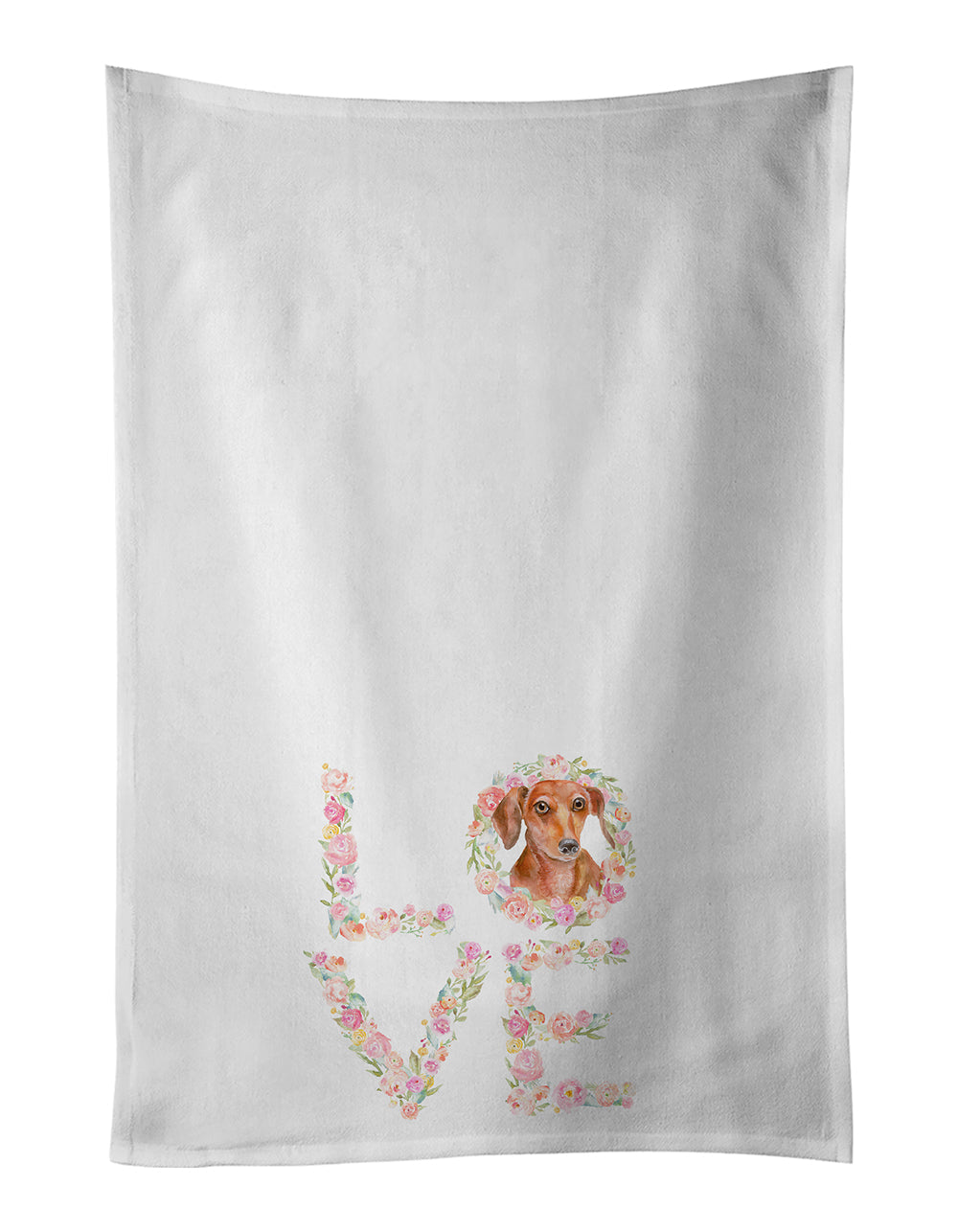 Dachshund Love Kitchen Towel Set of 2 White Dish Towels Decorative Bathroom Hand towel for Hand, Face, Hair, Yoga, Tea, Dishcloth, 19 X 28", White