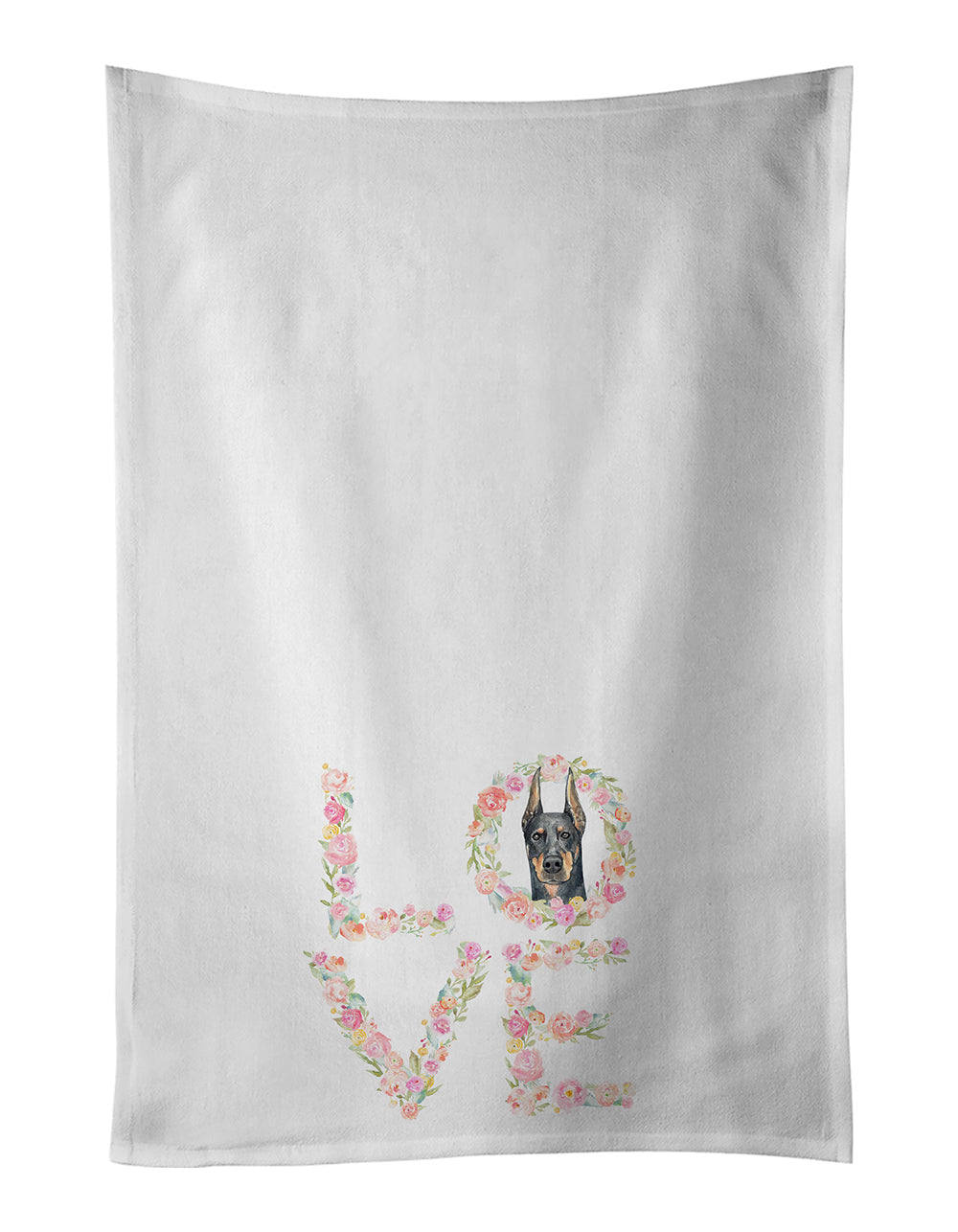 Doberman Pinscher #2 Love Kitchen Towel Set of 2 White Dish Towels Decorative Bathroom Hand towel for Hand, Face, Hair, Yoga, Tea, Dishcloth, 19 X 28", White
