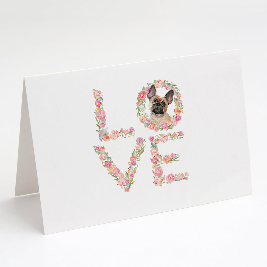 Fawn French Bulldog Love Greeting Cards Pack of 8 Blank Cards with Envelopes Whimsical A7 Size 5x7