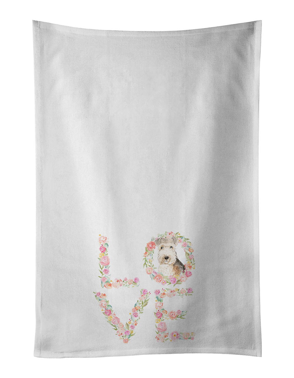 Lakeland Terrier Love Kitchen Towel Set of 2 White Dish Towels Decorative Bathroom Hand towel for Hand, Face, Hair, Yoga, Tea, Dishcloth, 19 X 28", White