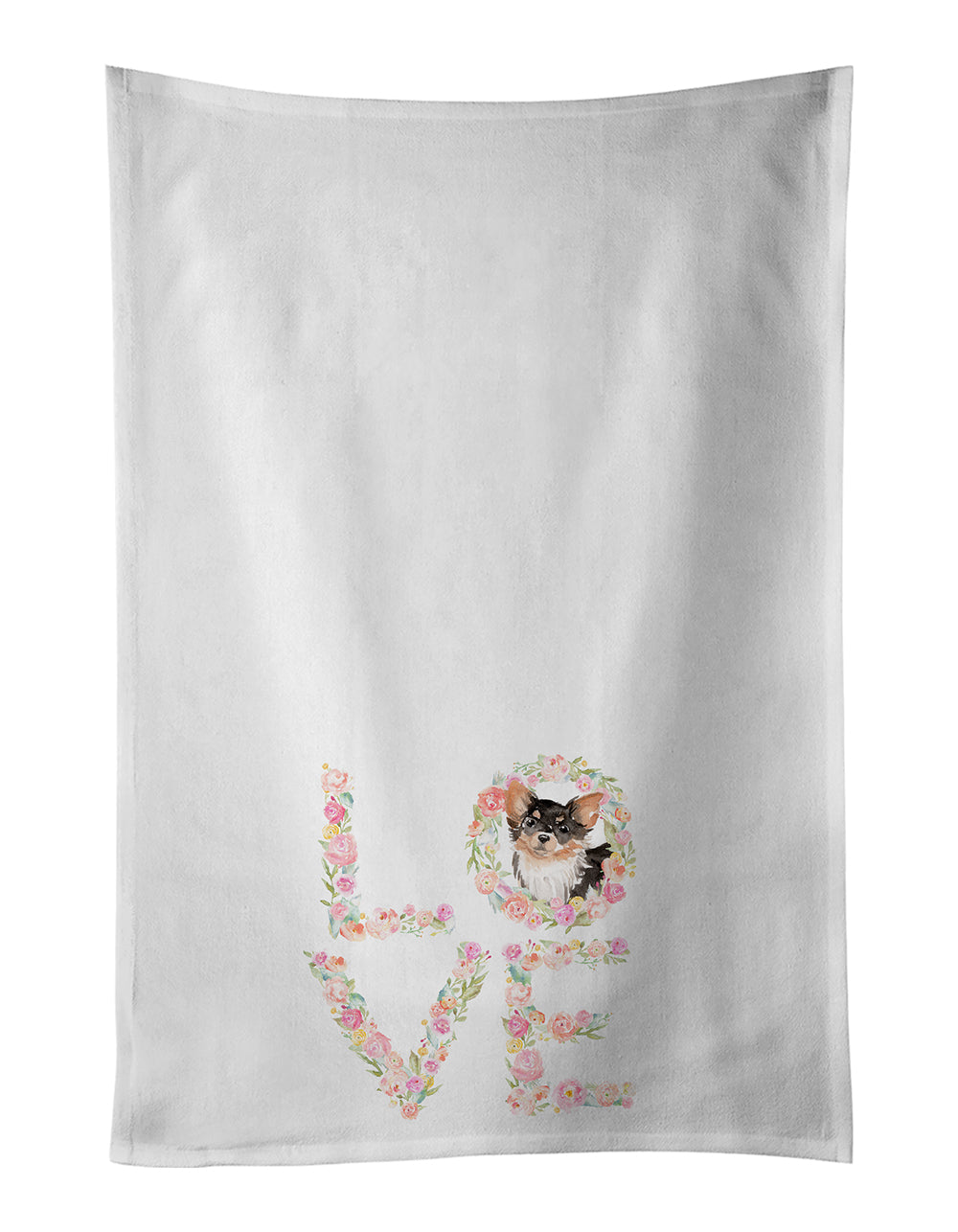 Black Tan Longhaired Chihuahua Love Kitchen Towel Set of 2 White Dish Towels Decorative Bathroom Hand towel for Hand, Face, Hair, Yoga, Tea, Dishcloth, 19 X 28", White