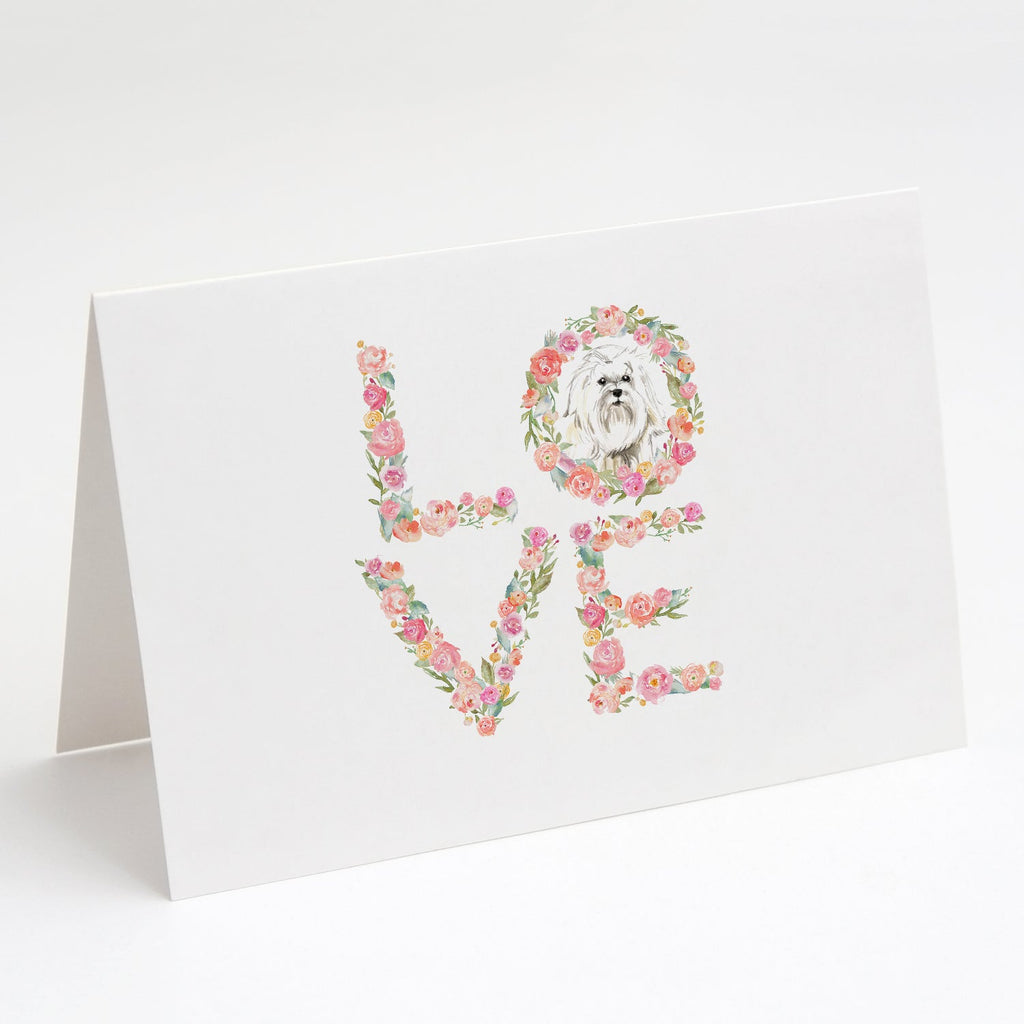 Maltese Love Greeting Cards Pack of 8 Blank Cards with Envelopes Whimsical A7 Size 5x7