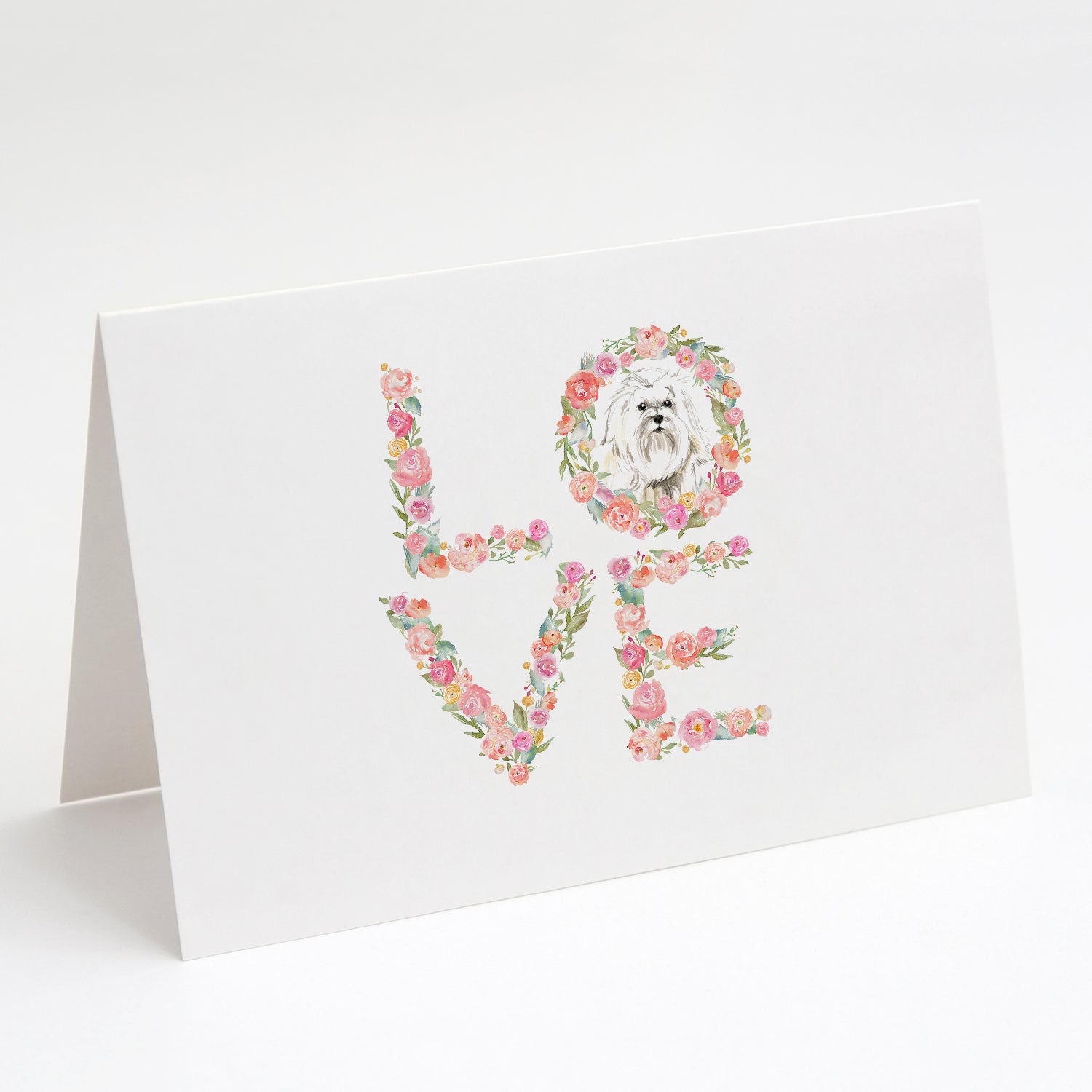 Maltese Love Greeting Cards Pack of 8 Blank Cards with Envelopes Whimsical A7 Size 5x7