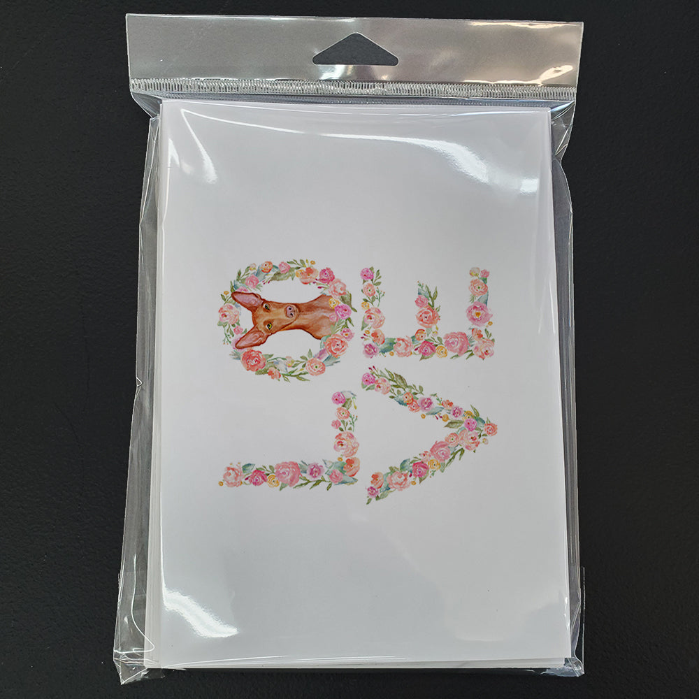 Pharaoh Hound Love Greeting Cards Pack of 8 Blank Cards with Envelopes Whimsical A7 Size 5x7