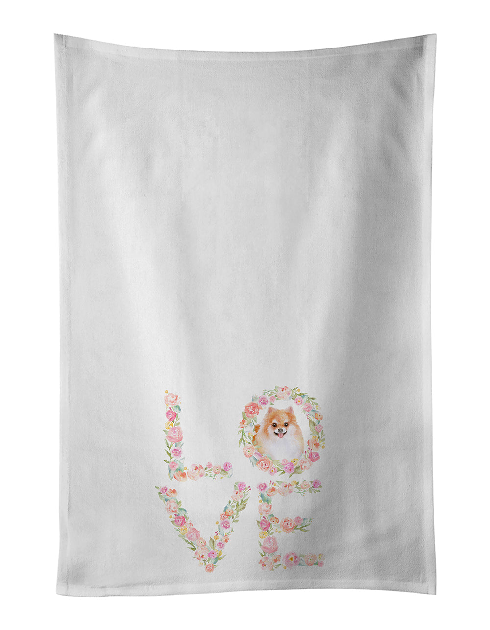 Pomeranian Love Kitchen Towel Set of 2 White Dish Towels Decorative Bathroom Hand towel for Hand, Face, Hair, Yoga, Tea, Dishcloth, 19 X 28", White