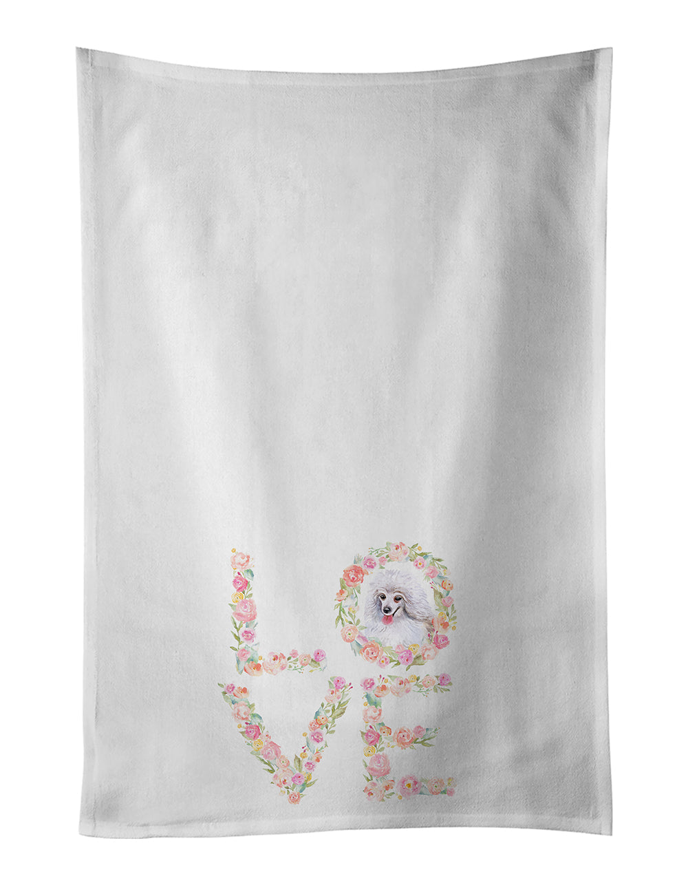 White Poodle Love Kitchen Towel Set of 2 White Dish Towels Decorative Bathroom Hand towel for Hand, Face, Hair, Yoga, Tea, Dishcloth, 19 X 28", White