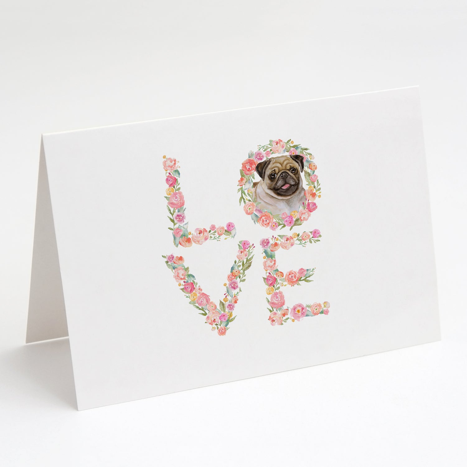 Pug Love Greeting Cards Pack of 8 Blank Cards with Envelopes Whimsical A7 Size 5x7