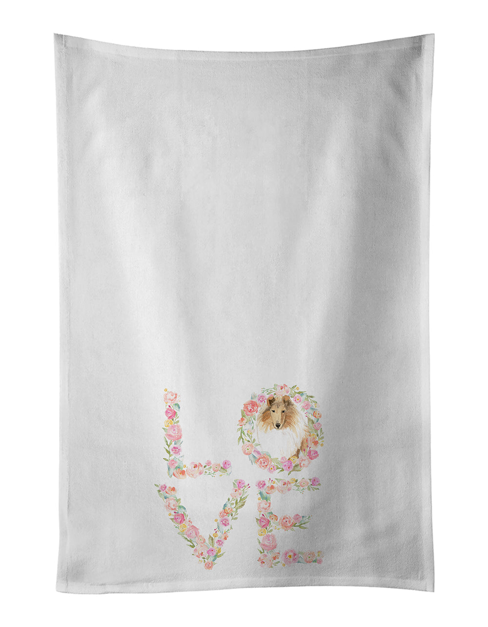 Rough Collie Love Kitchen Towel Set of 2 White Dish Towels Decorative Bathroom Hand towel for Hand, Face, Hair, Yoga, Tea, Dishcloth, 19 X 28", White