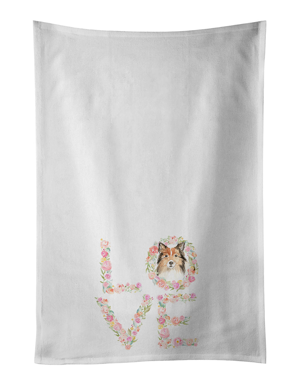 Sheltie Shetland Sheepdog #2 Love Kitchen Towel Set of 2 White Dish Towels Decorative Bathroom Hand towel for Hand, Face, Hair, Yoga, Tea, Dishcloth, 19 X 28", White
